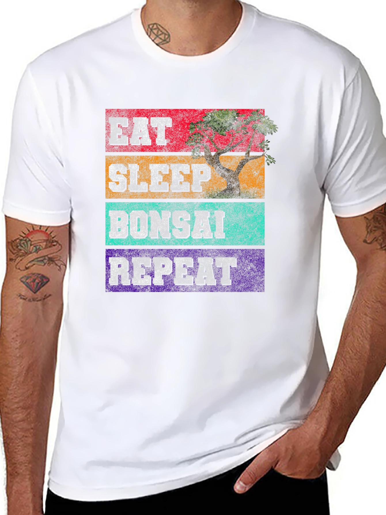 Black Eat Sleep Bonsai Repeat Graphic Tee view 8