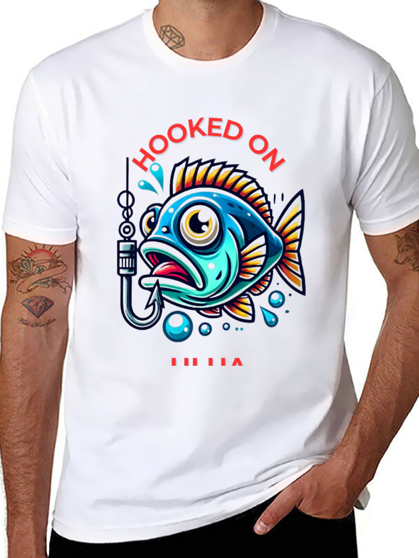 Black Hooked On T-Shirt - Fishing Tee view 8