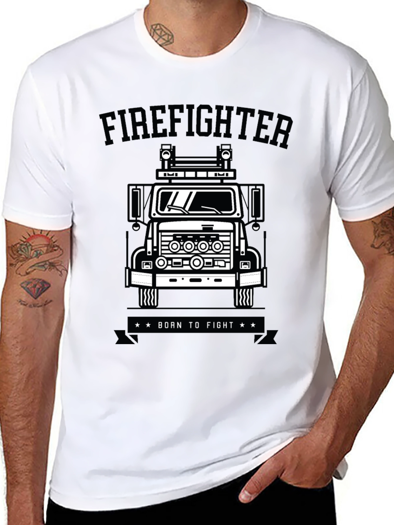 Black Firefighter Truck Graphic Tee - Born to Fight view 8