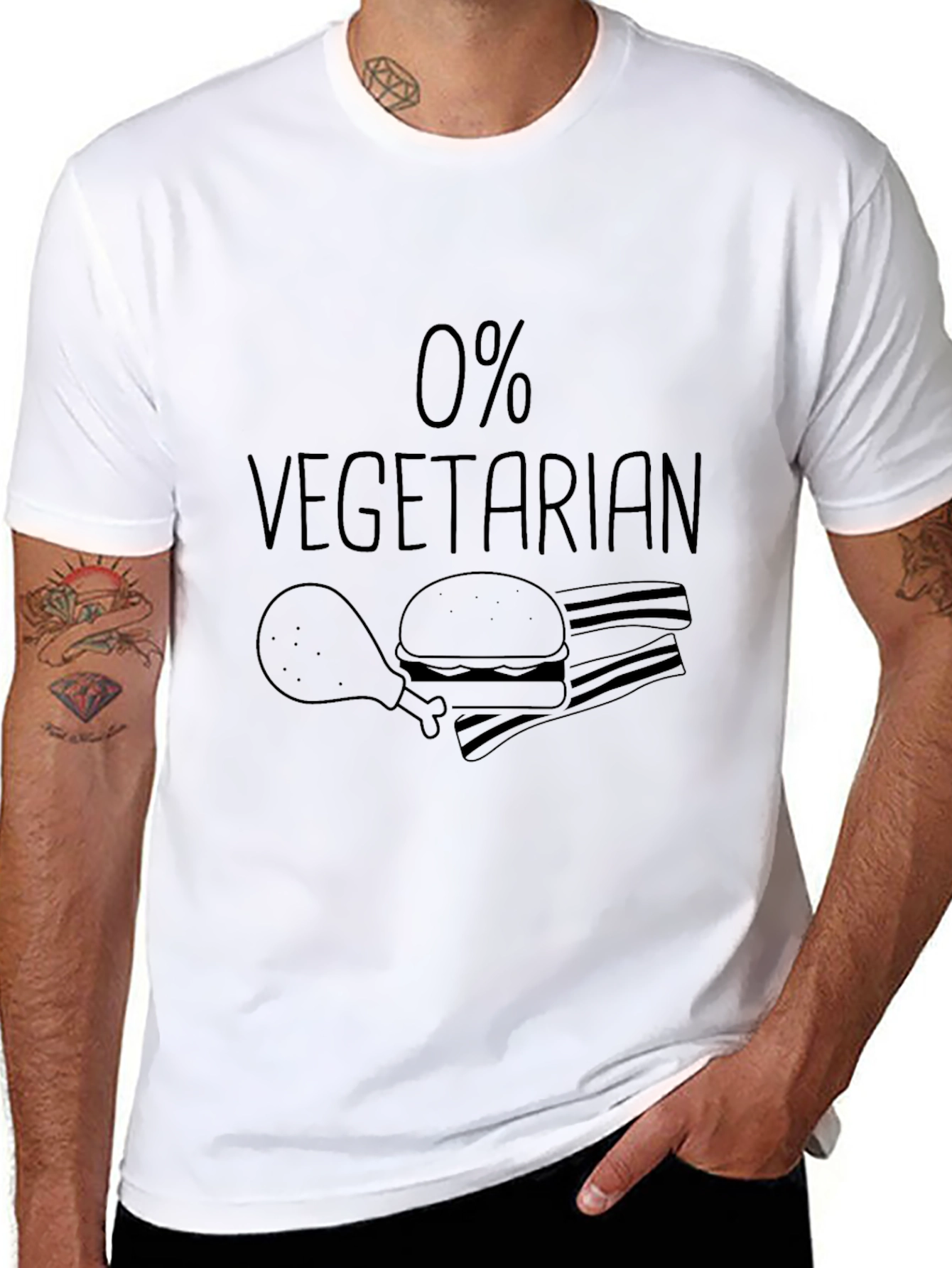 Black 0% Vegetarian T-Shirt - Funny Meat Lover Tee view 8