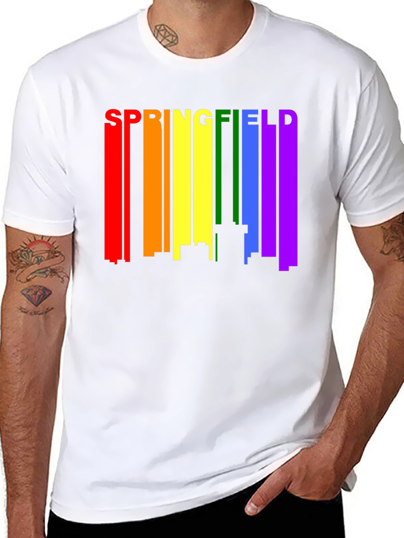Black Springfield Rainbow Skyline Black T-Shirt view 8