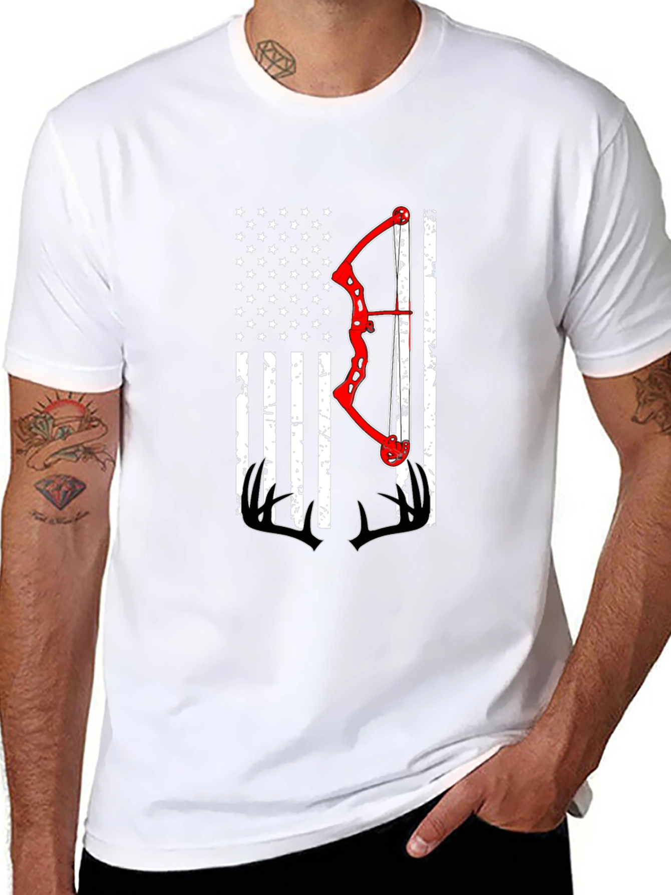 Black American Flag Bow Hunting T-Shirt view 8