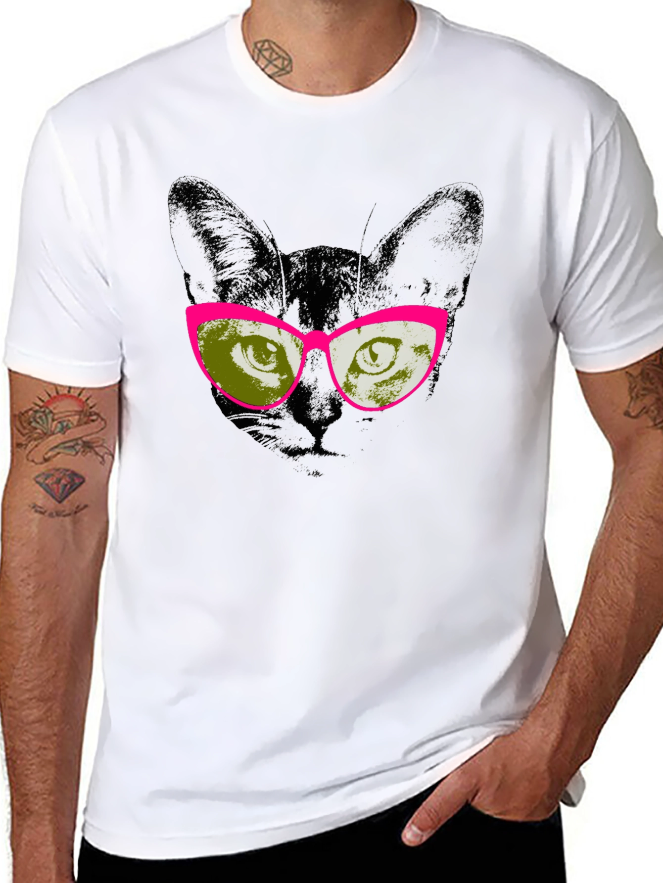 Black Cool Cat Graphic Tee - Black Cotton T-Shirt with Sunglasses view 8