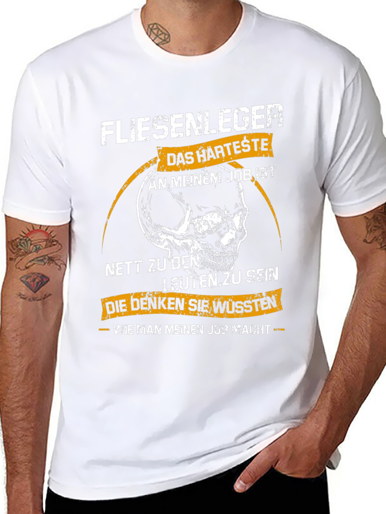 Black Humorous Tradesman T-Shirt: Fliesenleger Skull Tee view 8