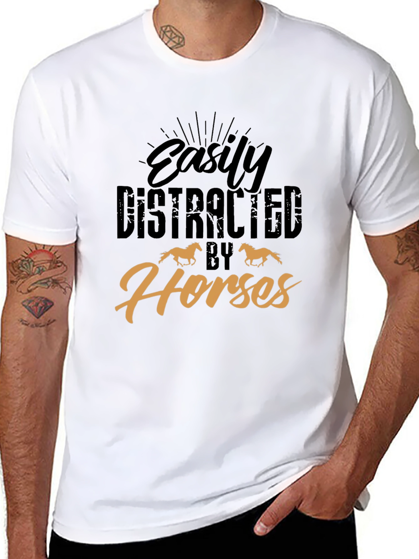 Black Easily Distracted By Horses Graphic Tee view 8