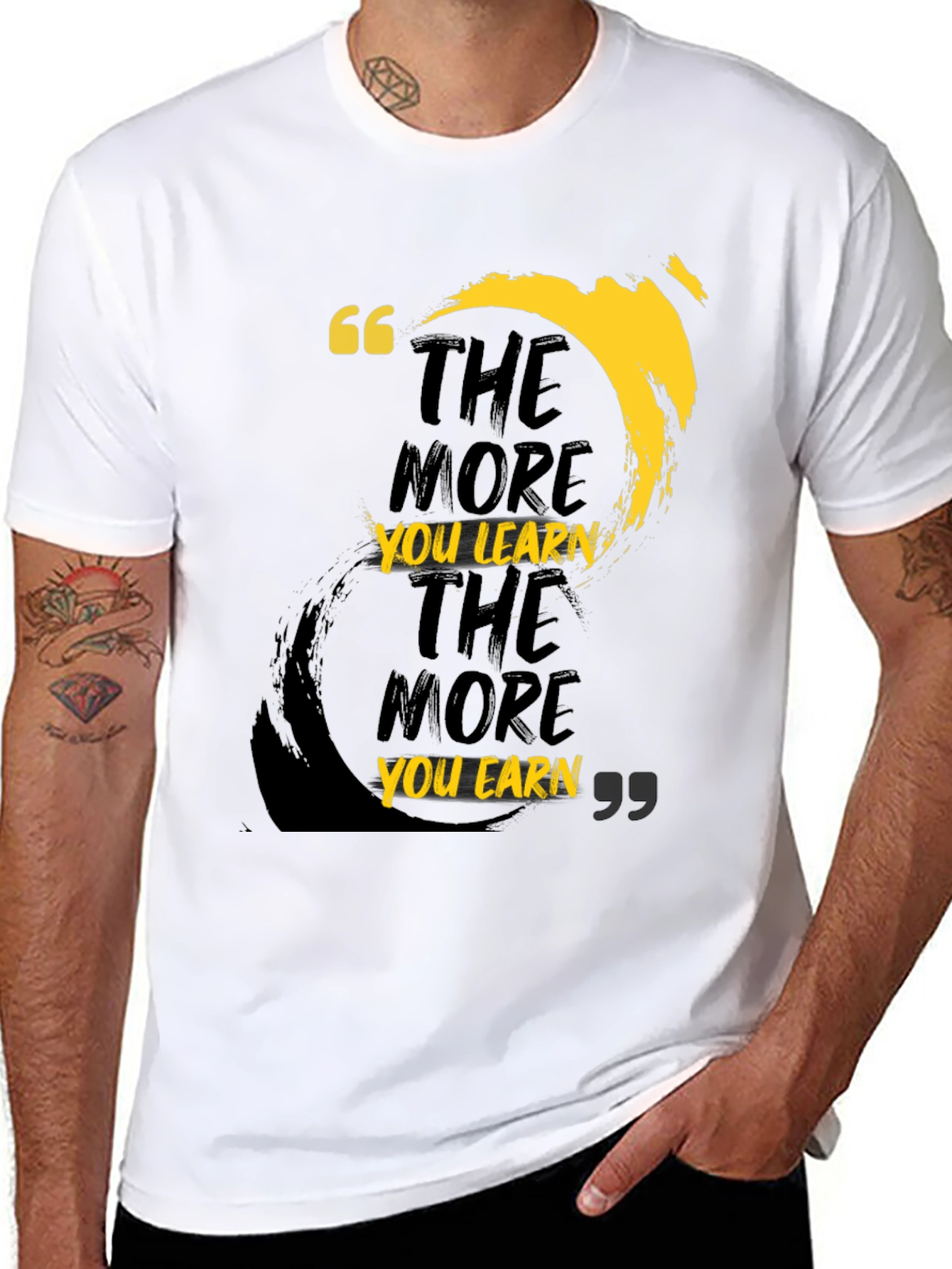 Black Motivational T-Shirt: The More You Learn, The More You Earn view 8