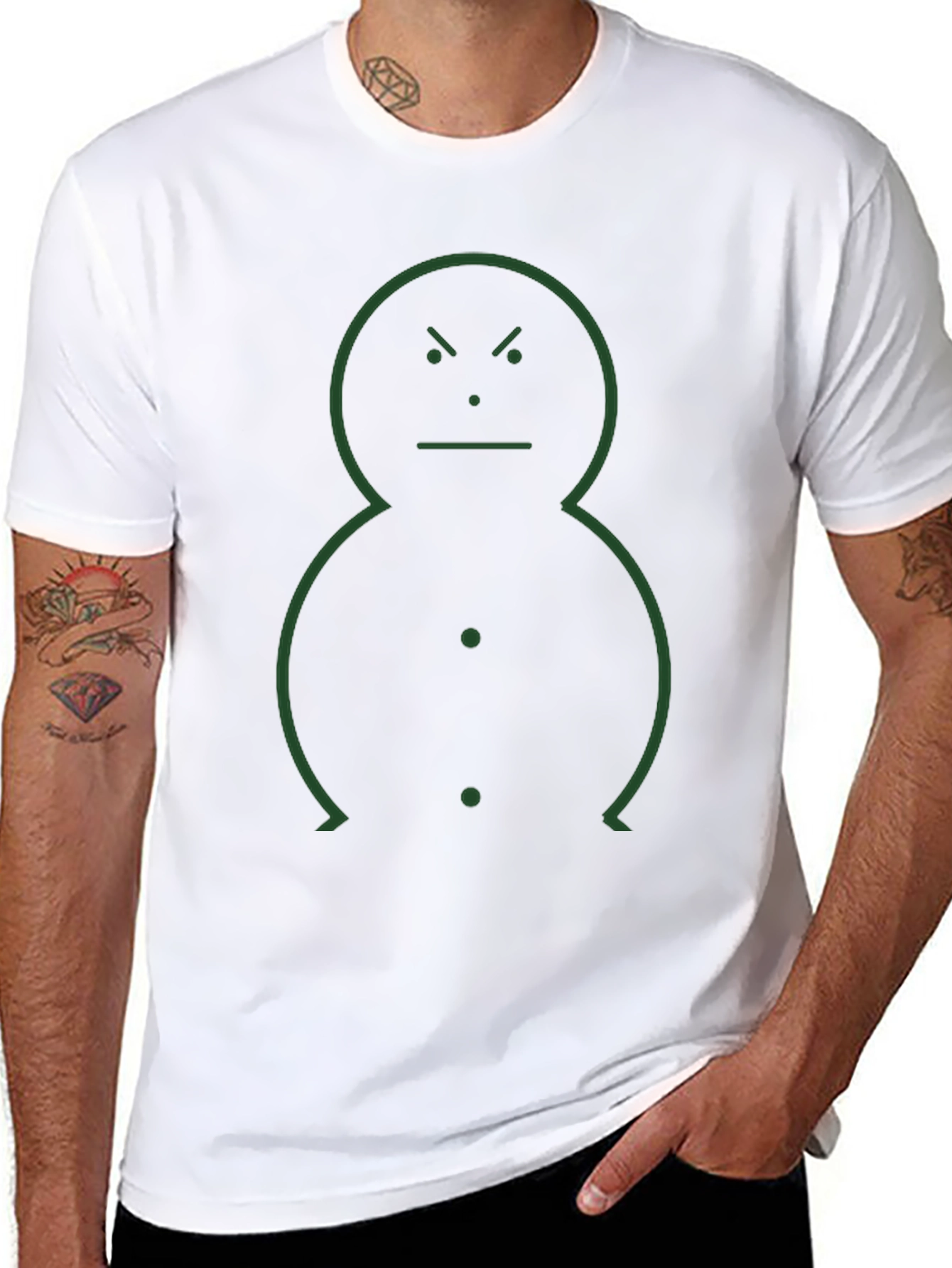 Black Minimalist Angry Snowman Graphic Tee view 8