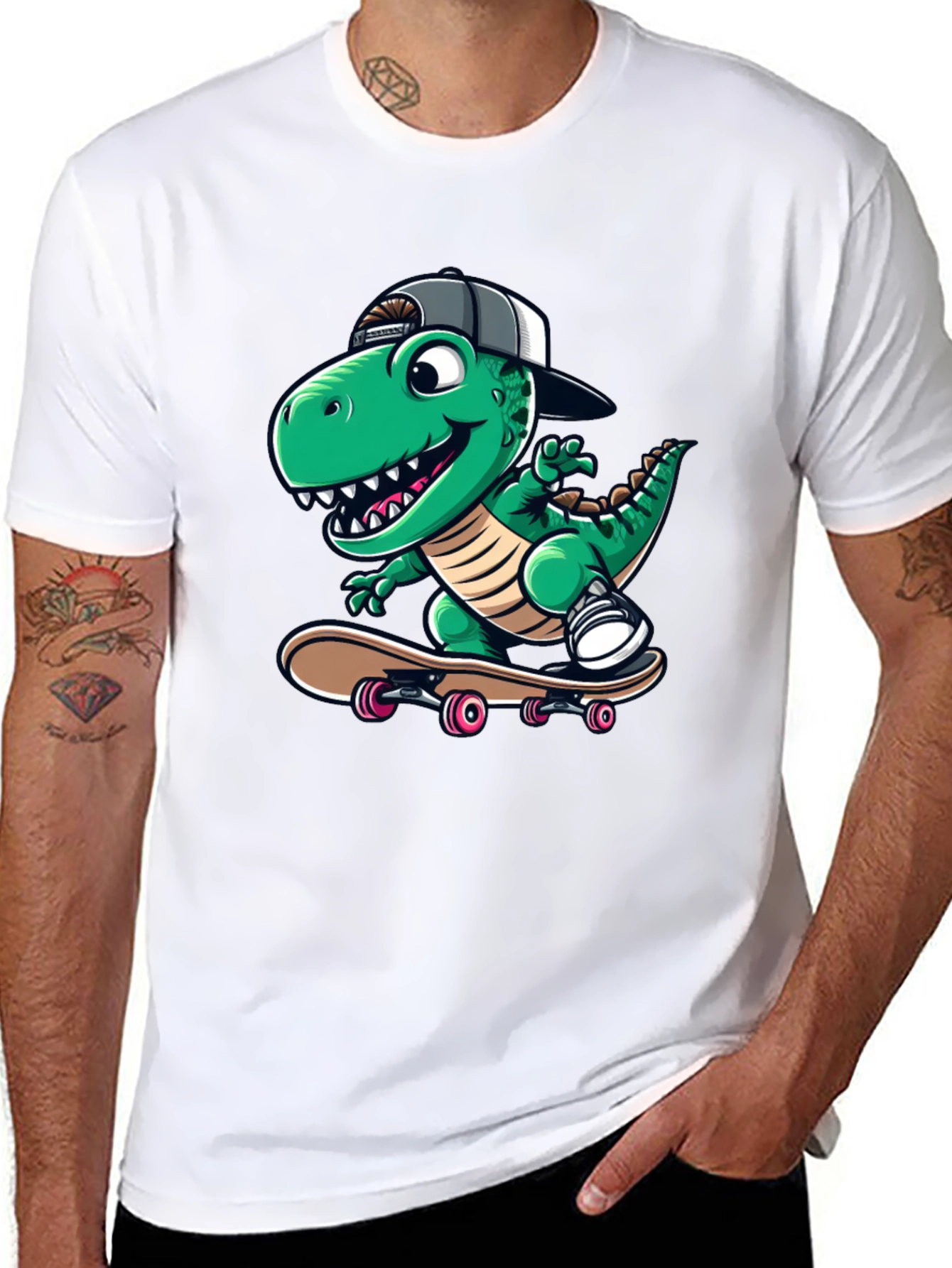 Black Cool Dinosaur Skateboarder T-Shirt view 8