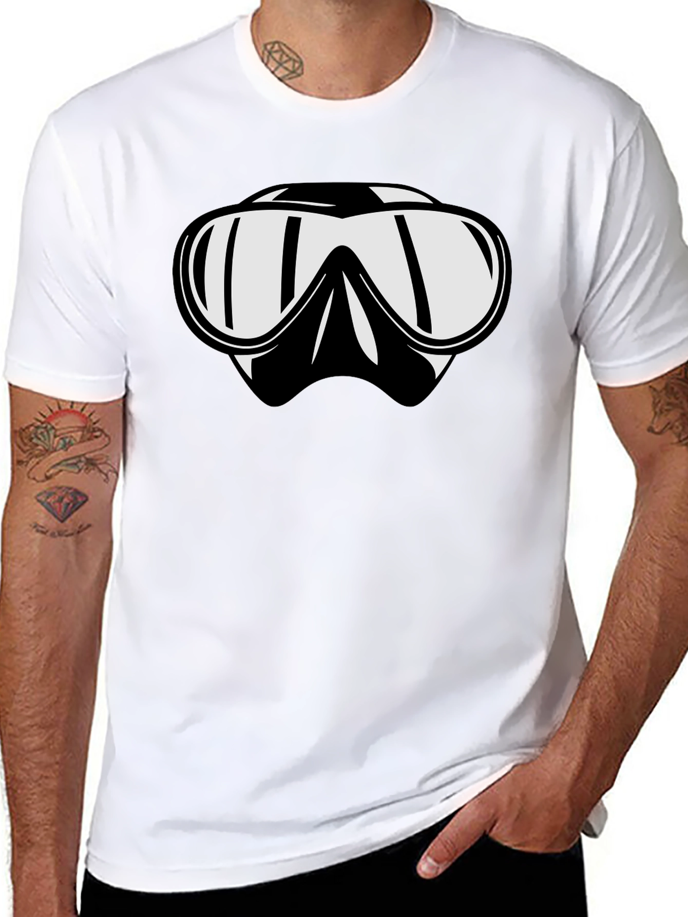 Black Diving Mask Graphic Tee - Black Cotton T-Shirt view 8
