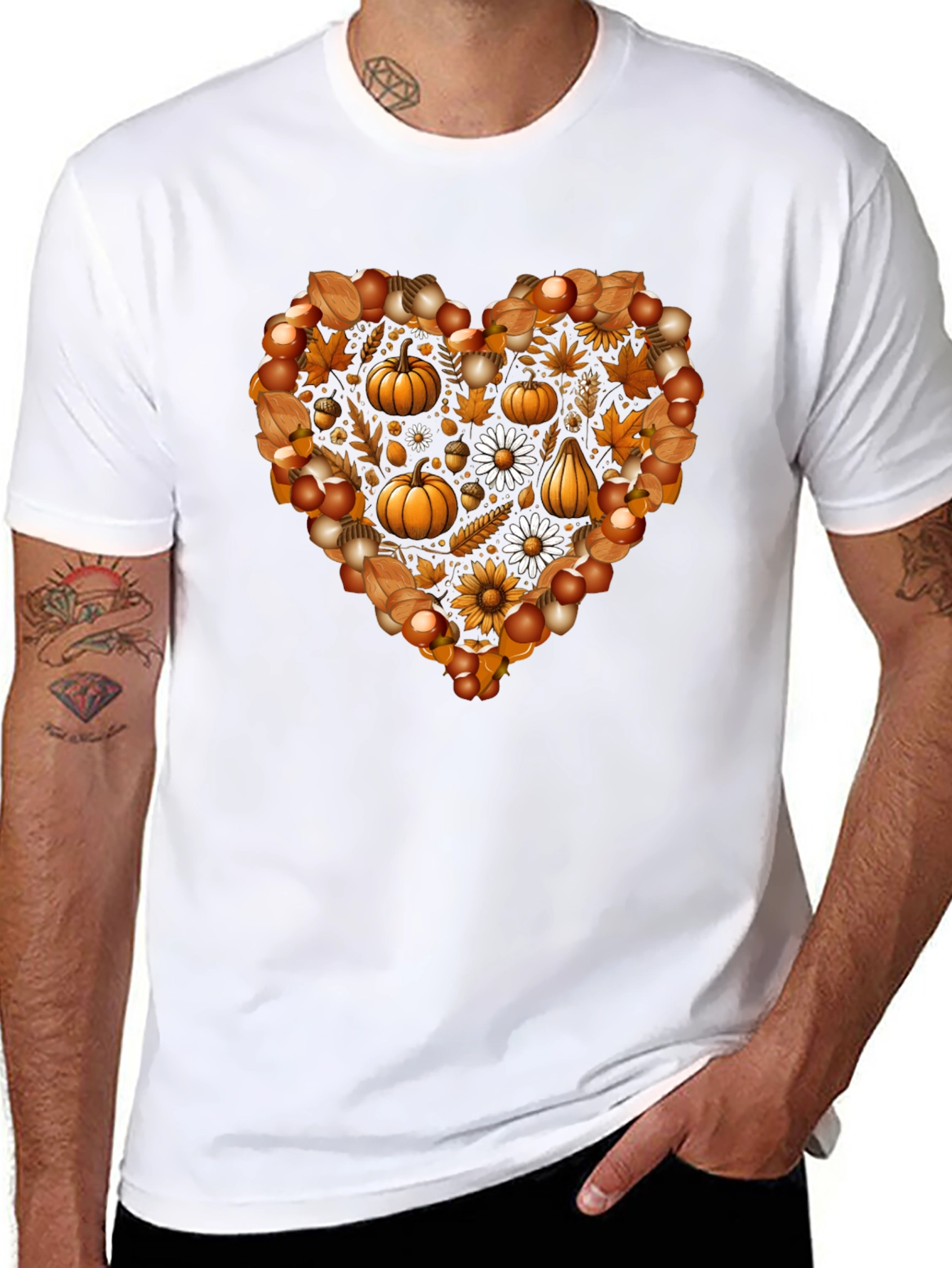 Black Fall Heart T-Shirt - Pumpkin & Floral Design view 8