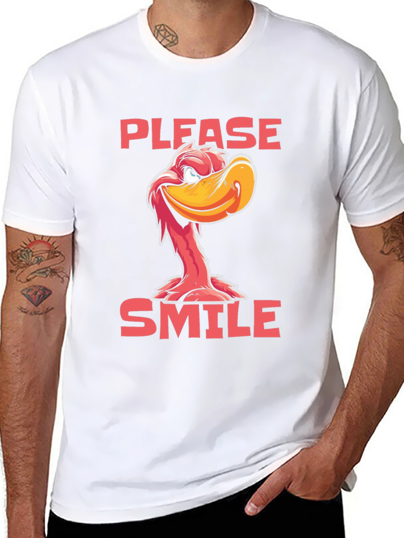 Black Please Smile Cartoon Duck Graphic Tee view 8