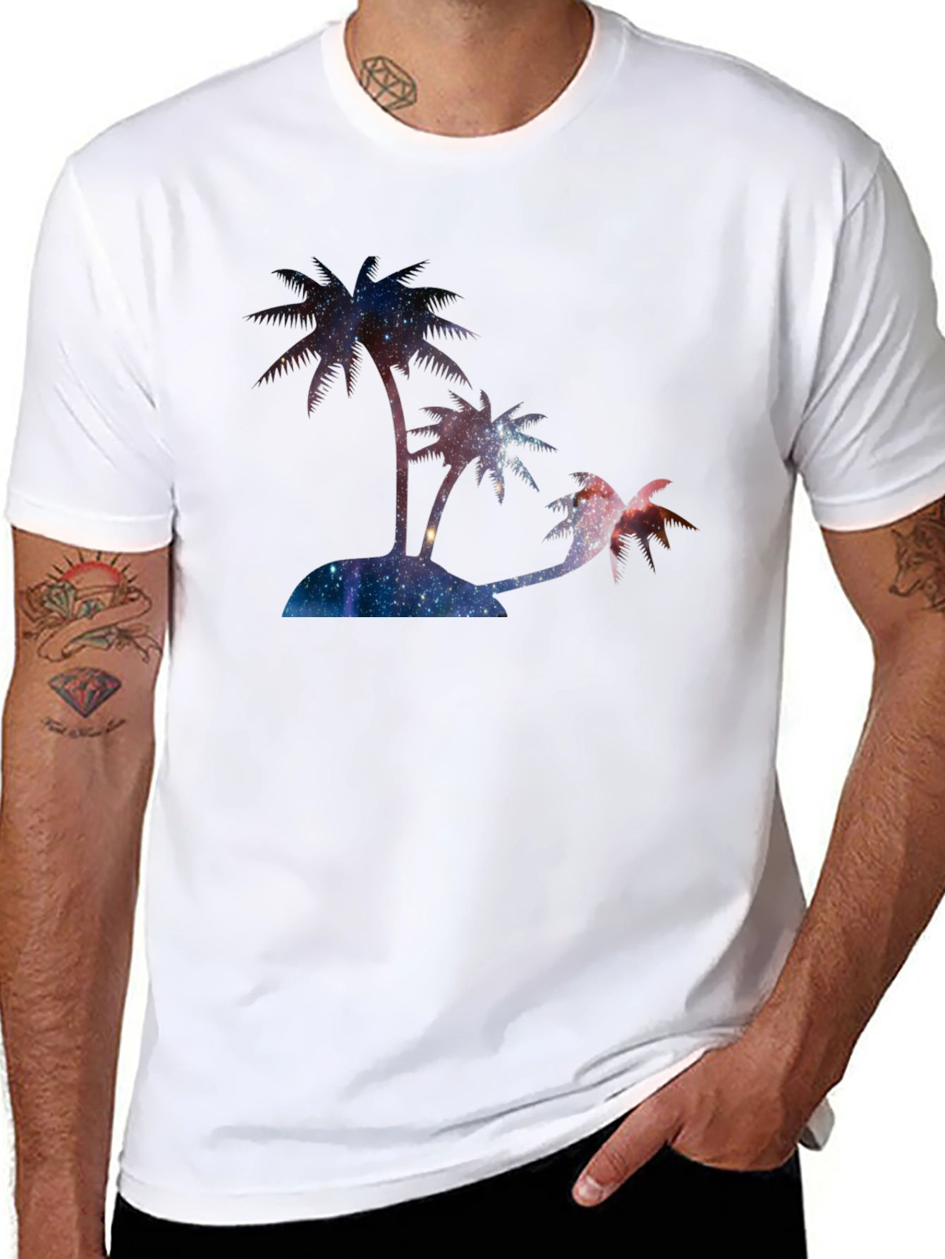 Black Galaxy Palm Tree Graphic T-Shirt view 8
