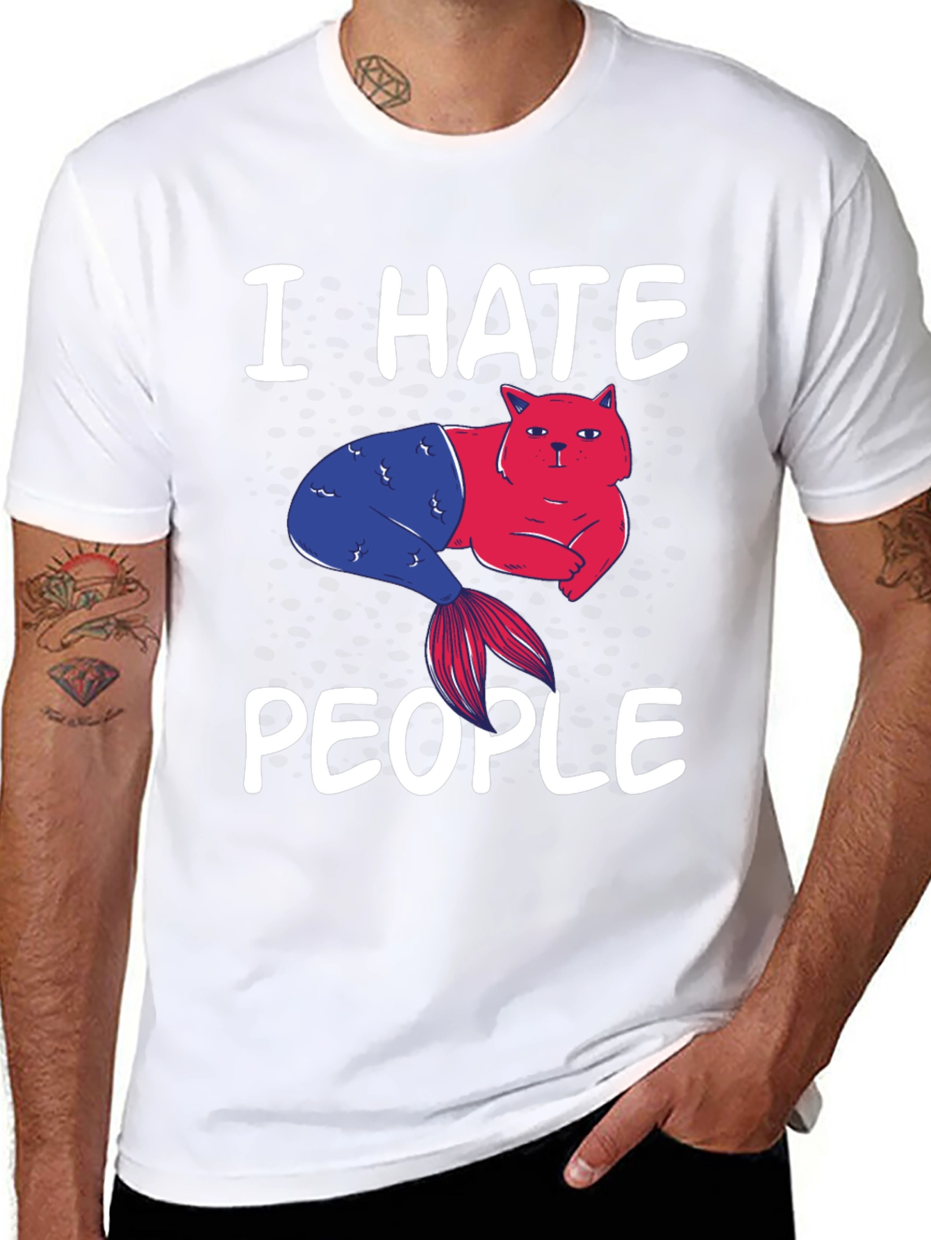 Black I Hate People Cat Mermaid Graphic Tee view 8