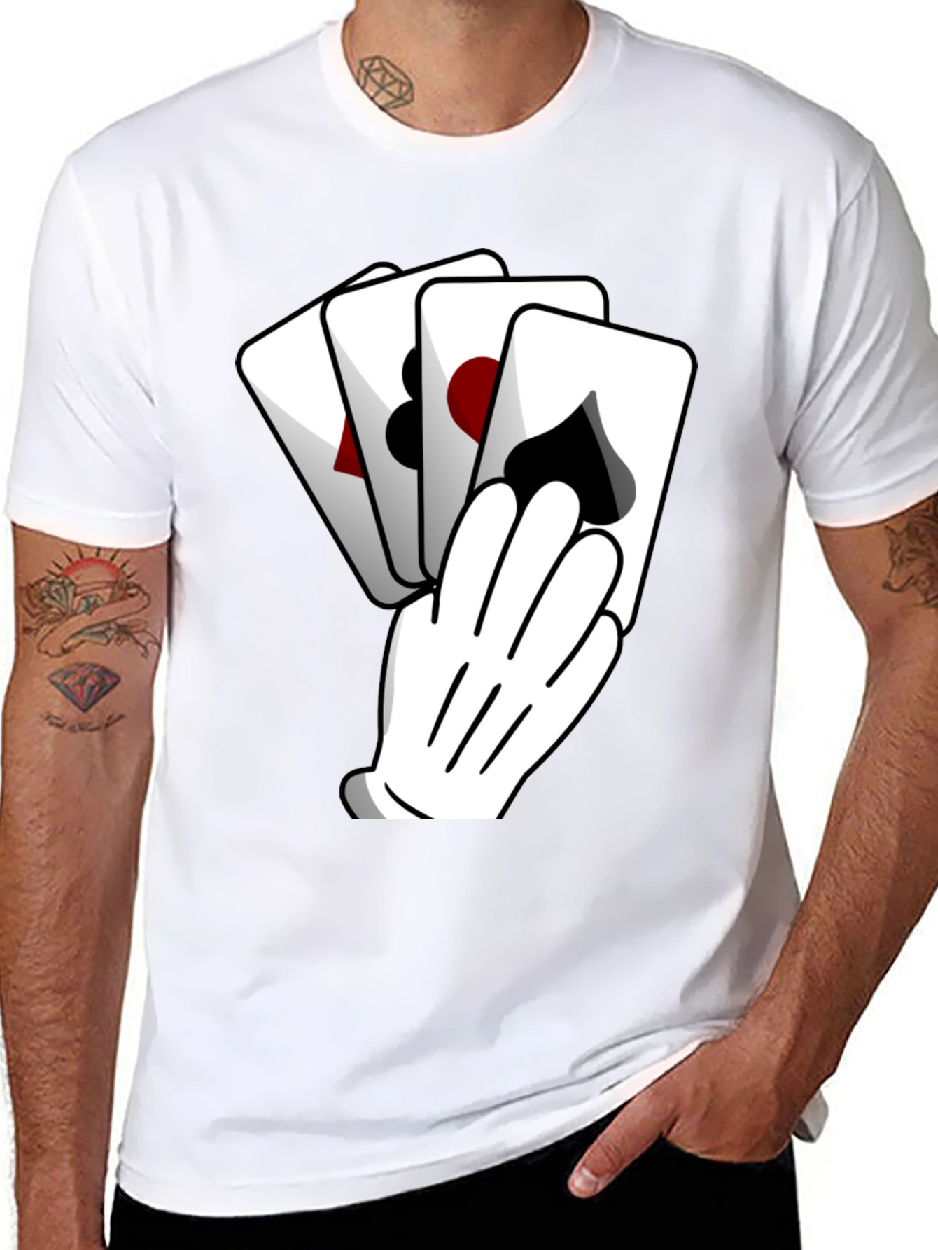 Black Playing Card Hand Black Graphic Tee view 8