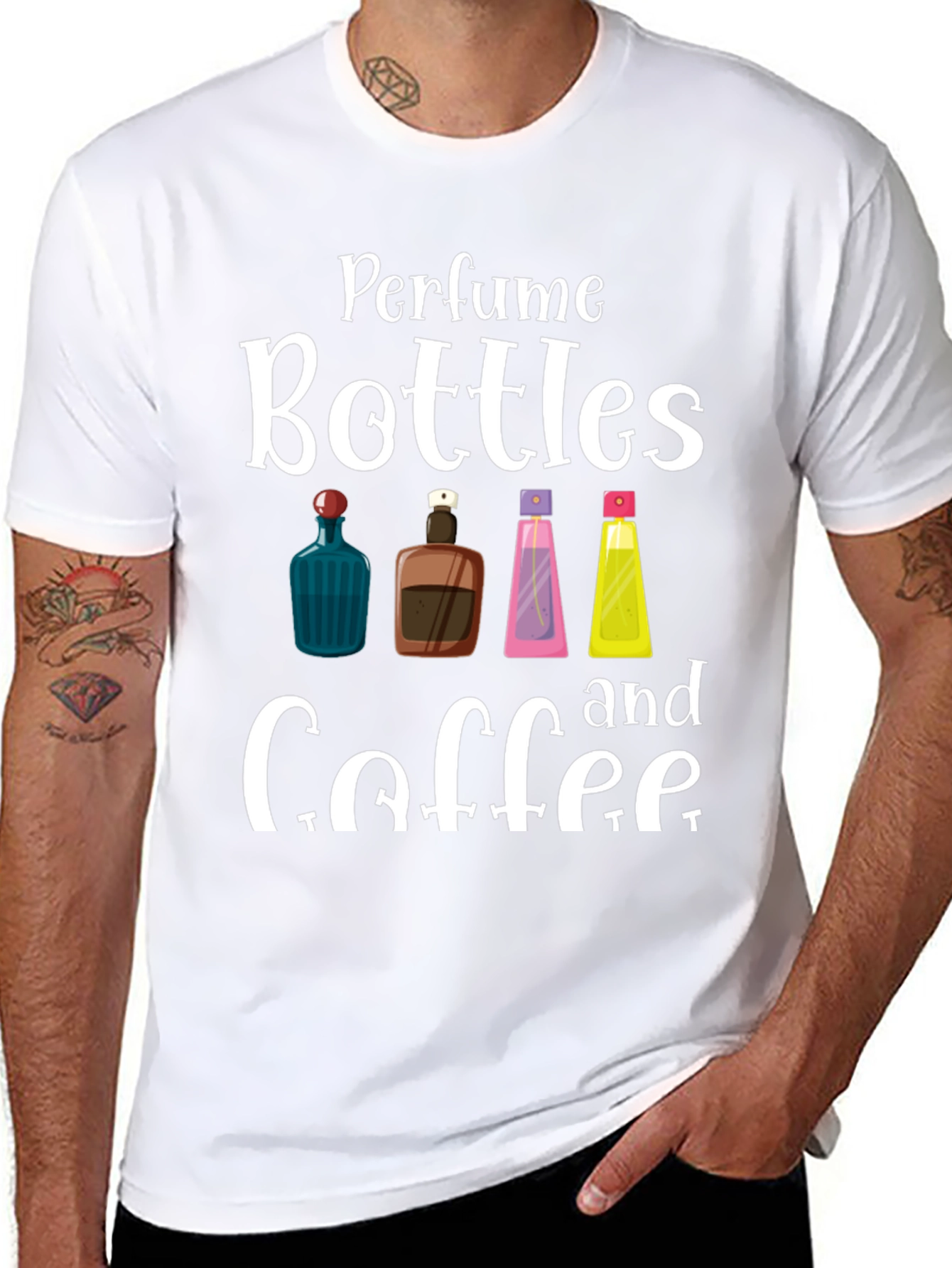 Black Perfume Bottles & Coffee T-Shirt view 8