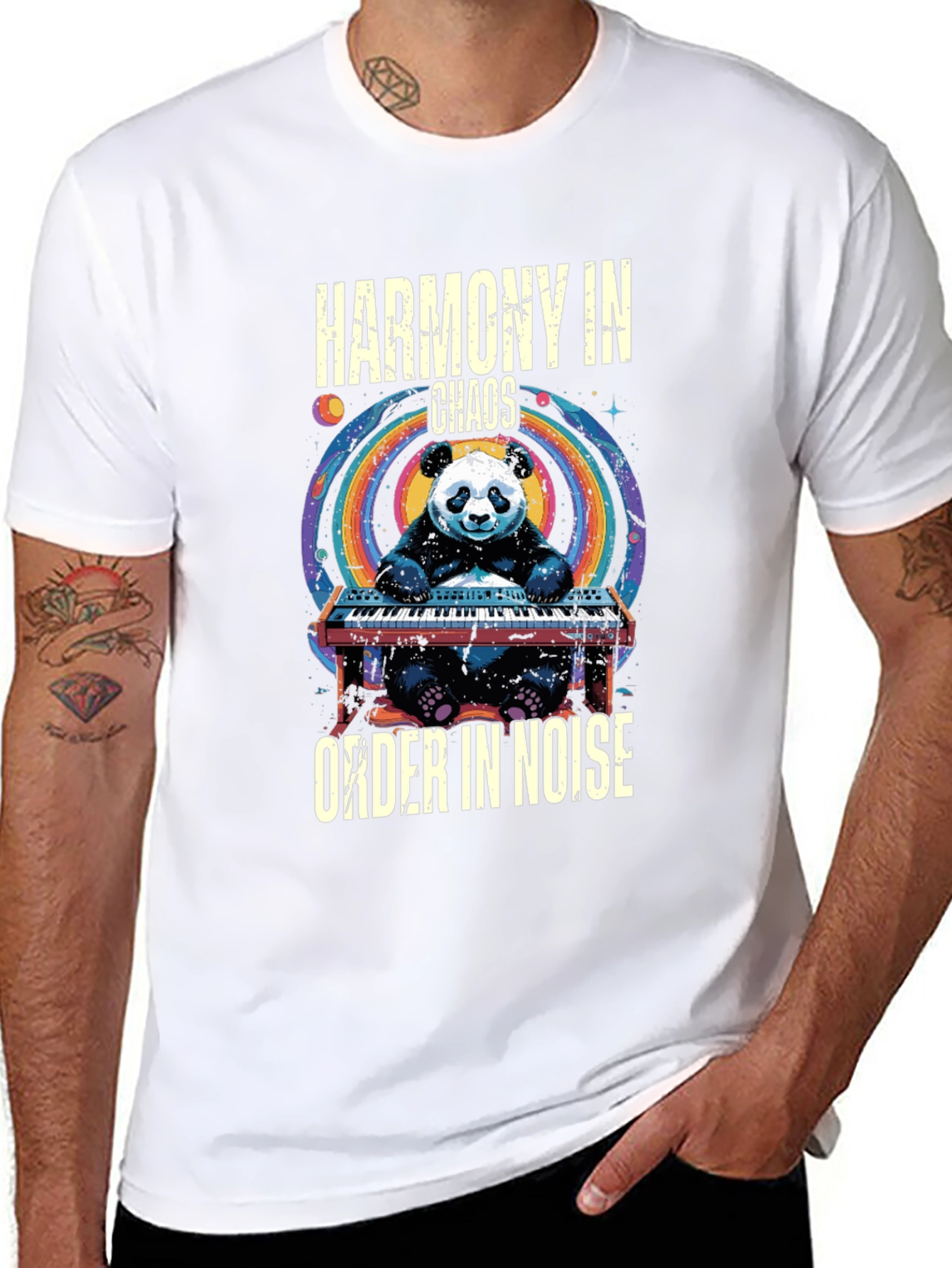 Black Harmony in Chaos T-Shirt - Panda Musician view 8