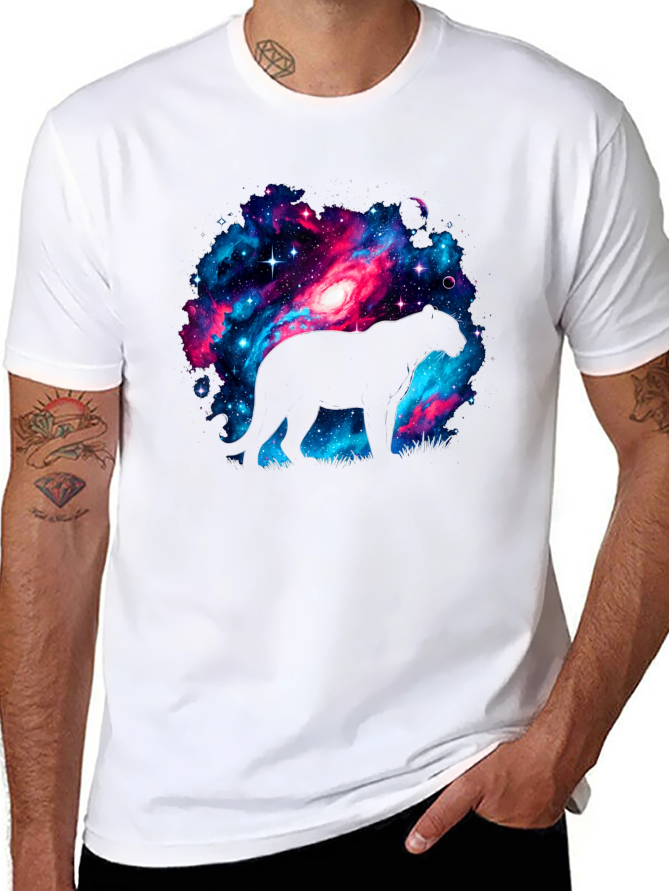 Black Galaxy Panther T-Shirt - Cosmic Cat Design view 8