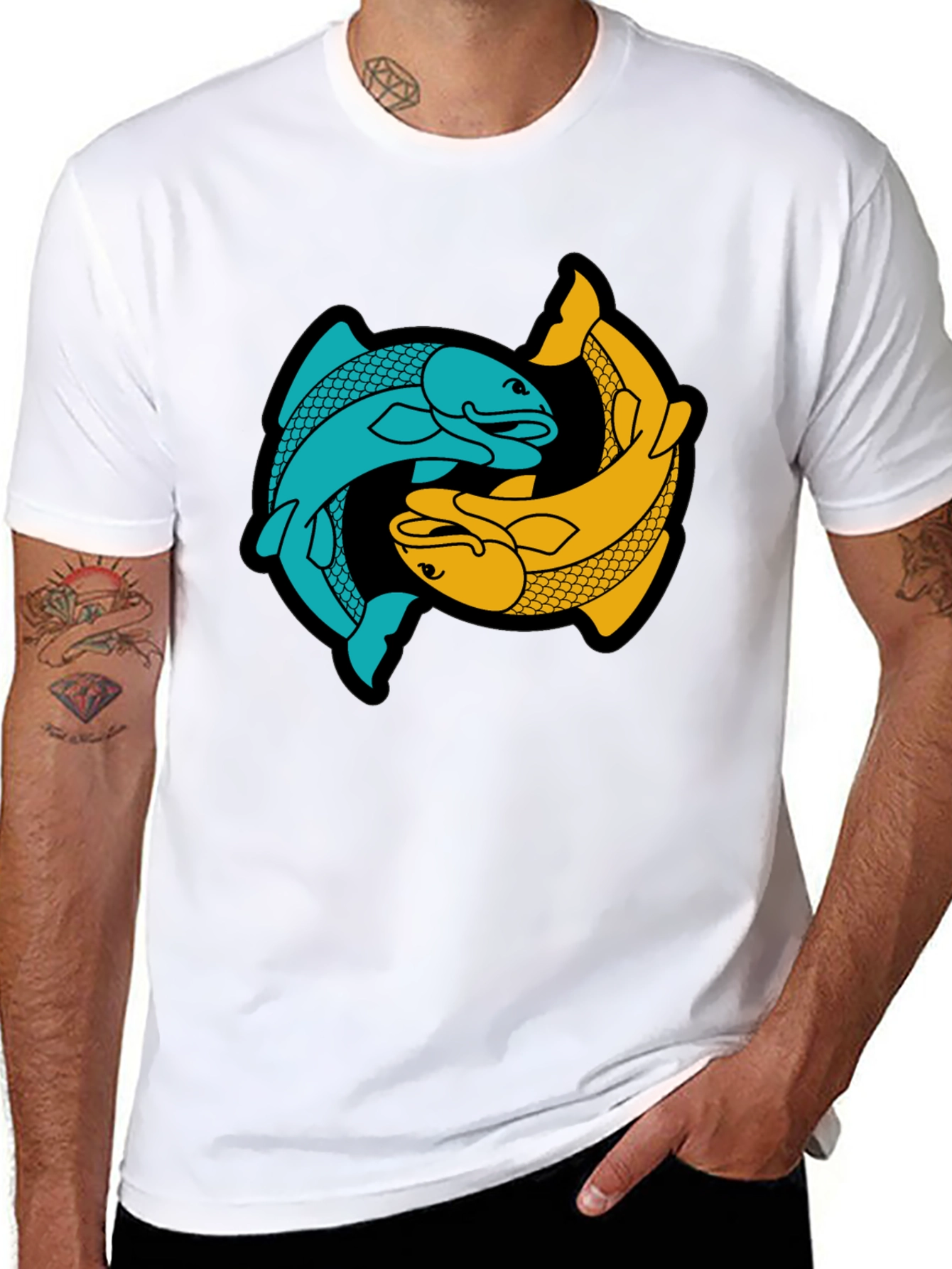 Black Yin Yang Fish Graphic Tee - Black Cotton Blend view 8