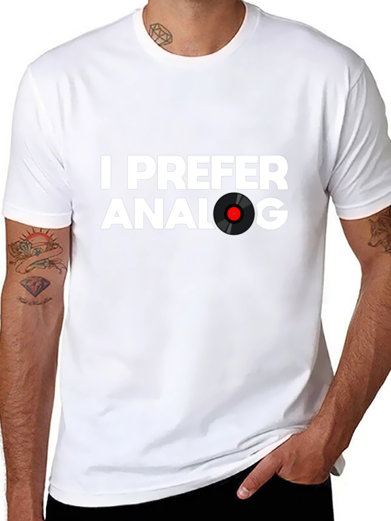 Black I Prefer Analog Vinyl Record T-Shirt - Black view 8