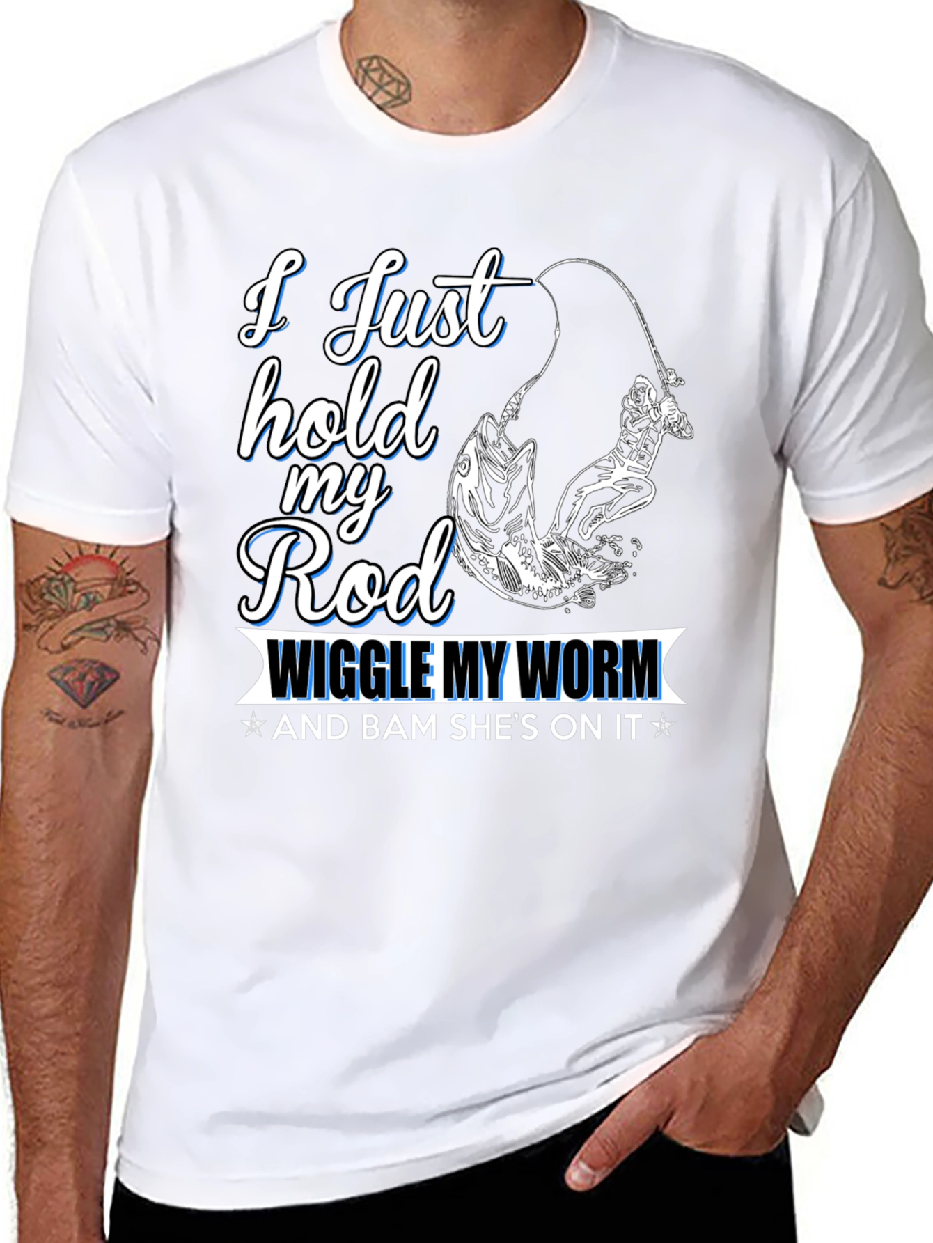Black Fishing T-Shirt - I Just Hold My Rod view 8