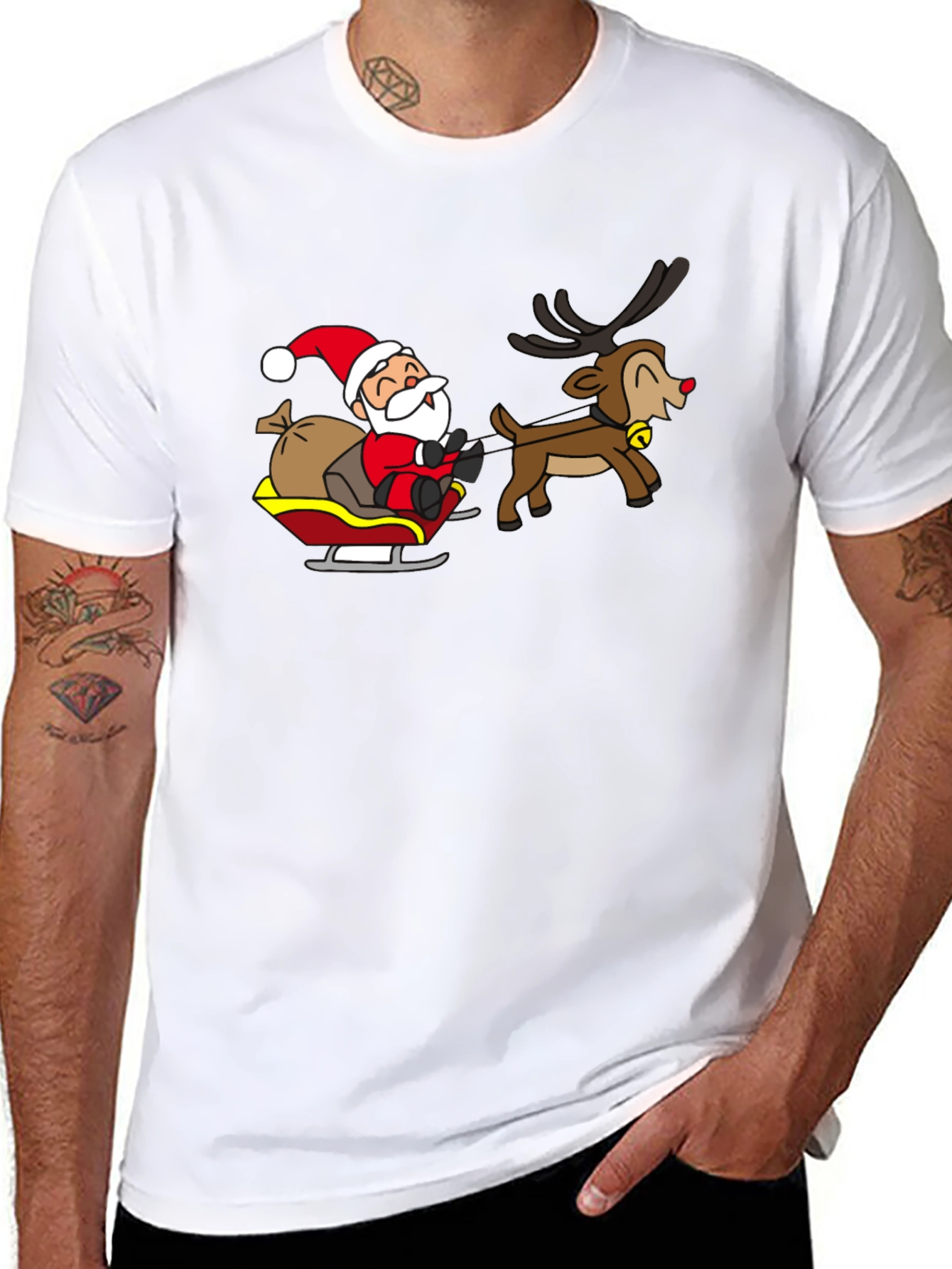 Black Santa & Reindeer Black Graphic Tee view 8