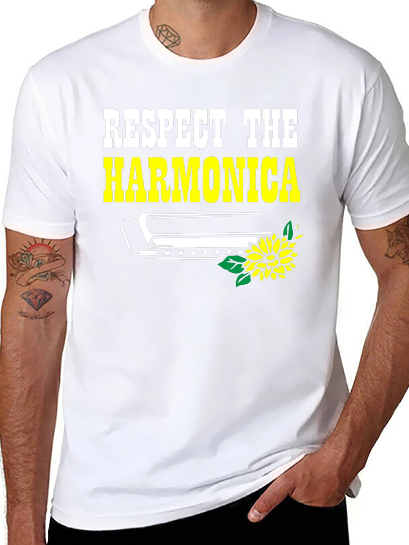 Black Respect the Harmonica Graphic Tee view 8