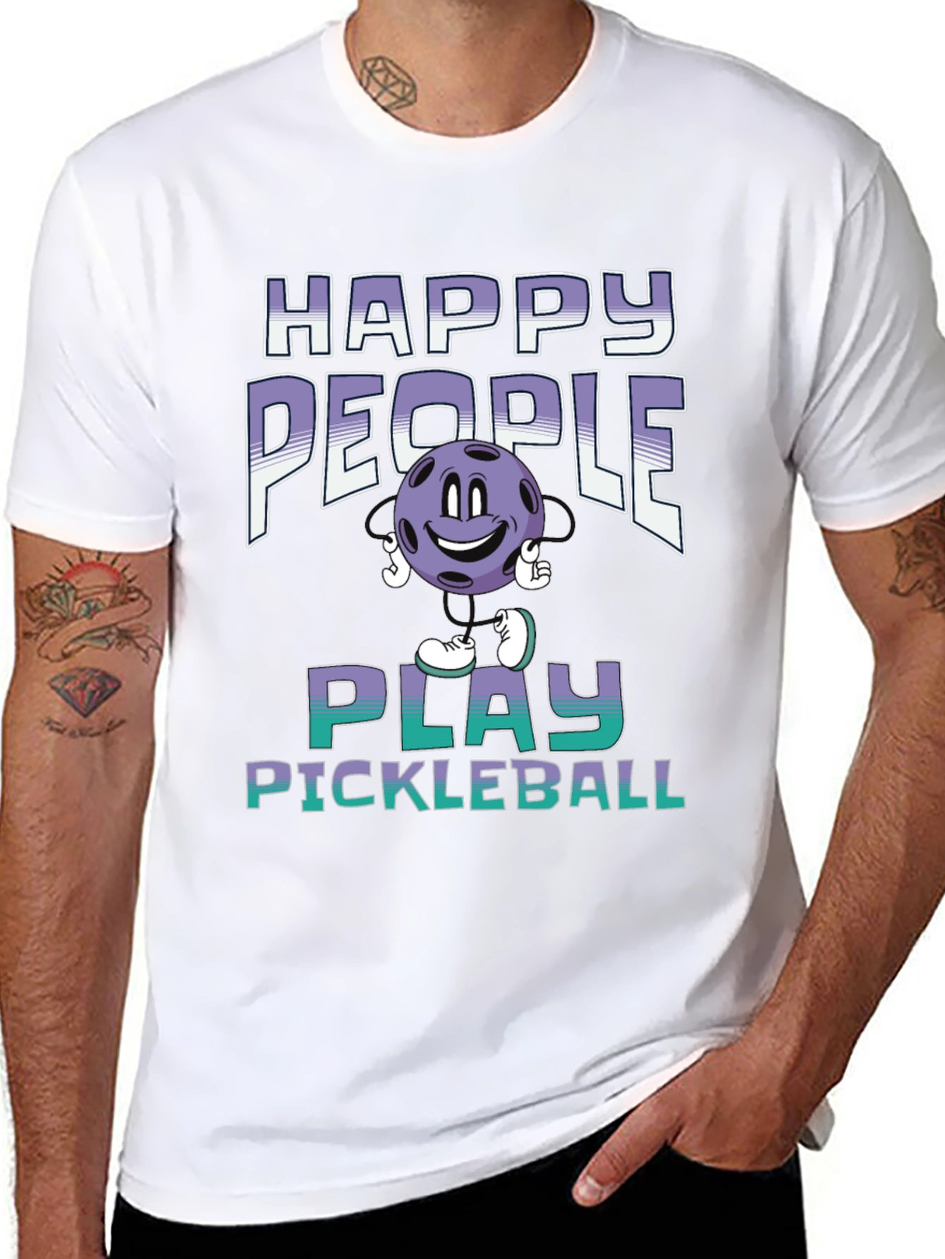 Black Happy People Play Pickleball T-Shirt view 8