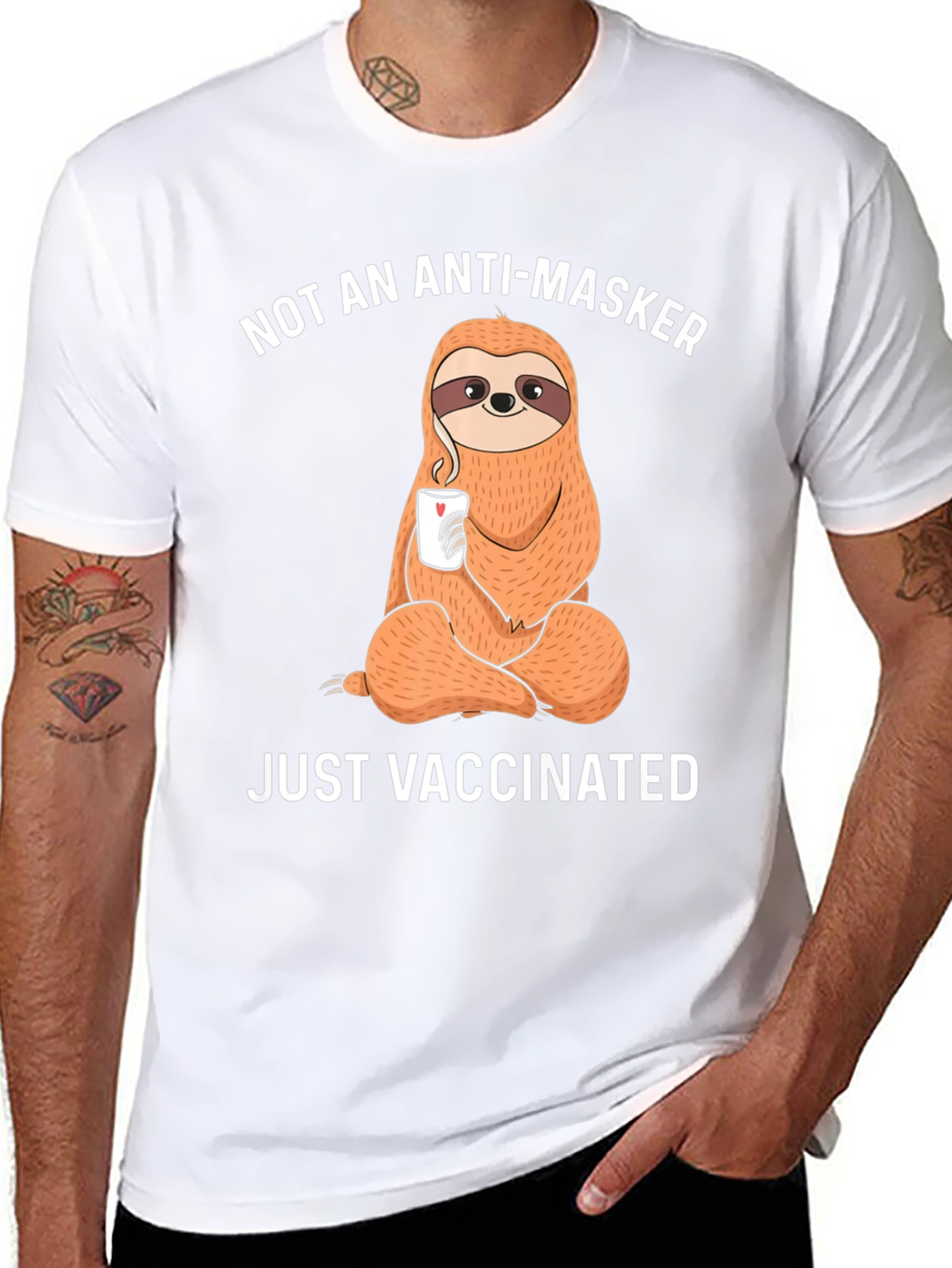 Black Anti-Masker? Just Vaccinated Sloth T-Shirt view 8