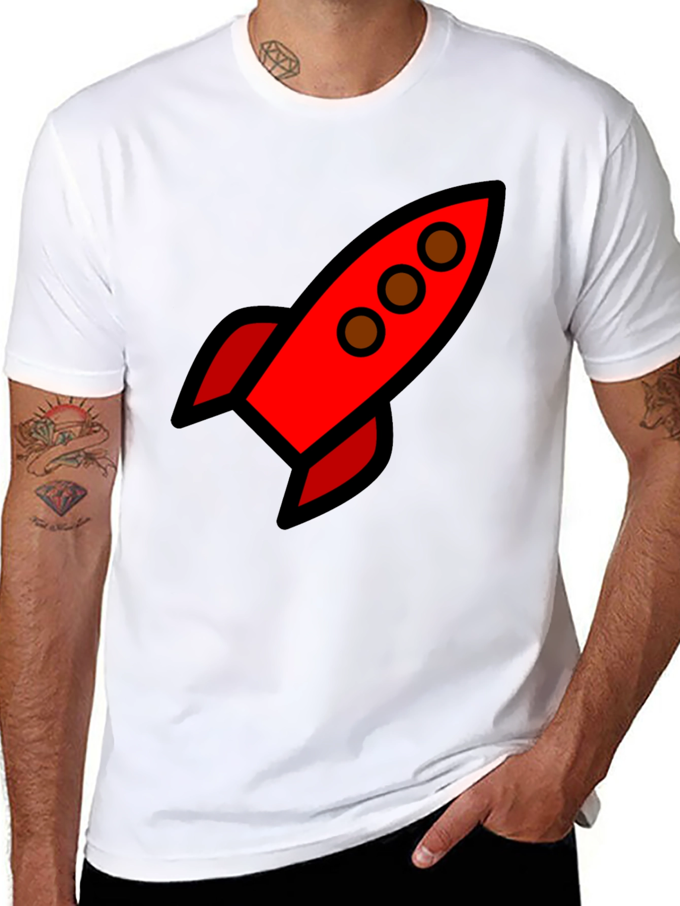 Black Retro Rocket Black T-Shirt view 8