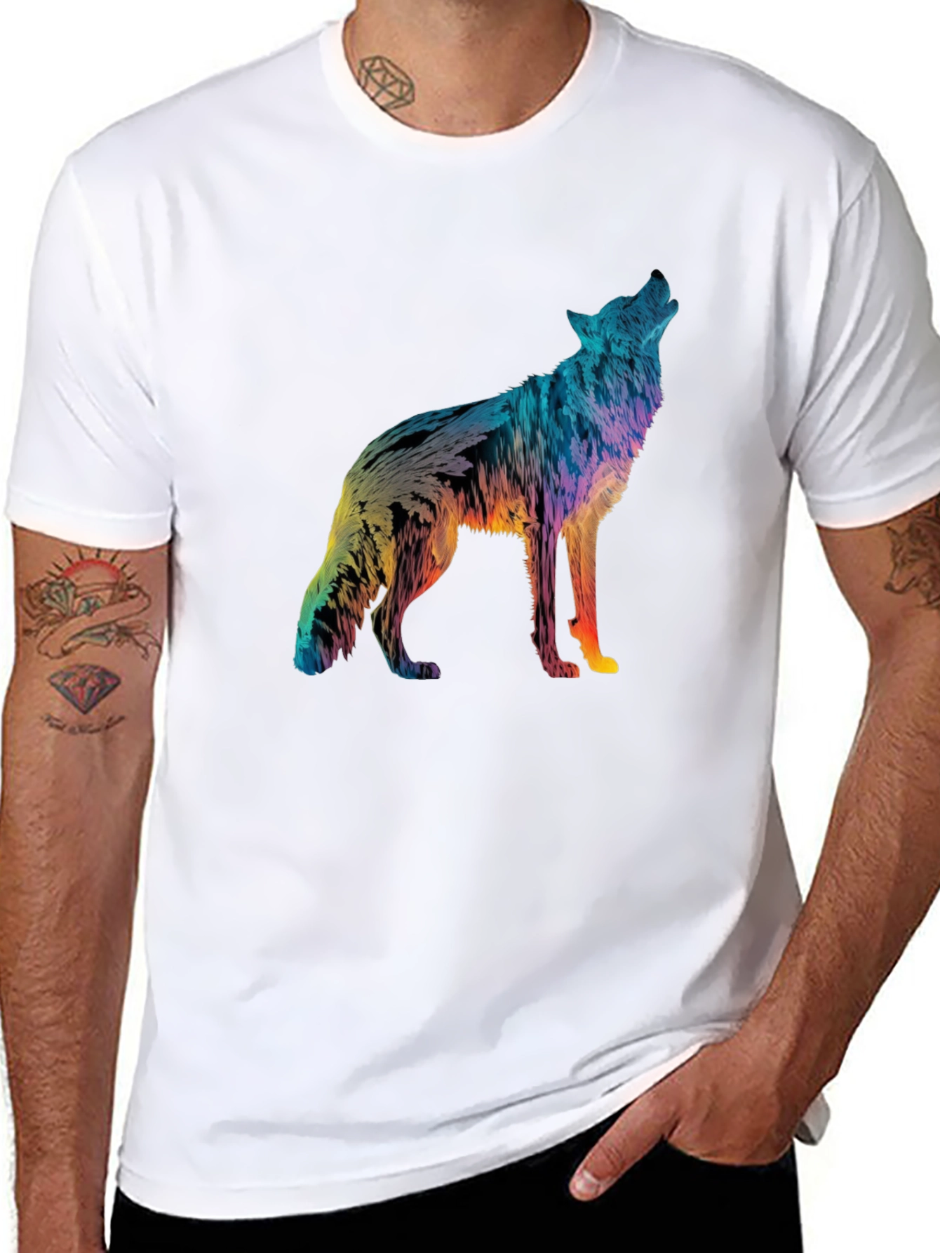 Black Vivid Wolf Graphic Tee - Men's Black T-Shirt view 8