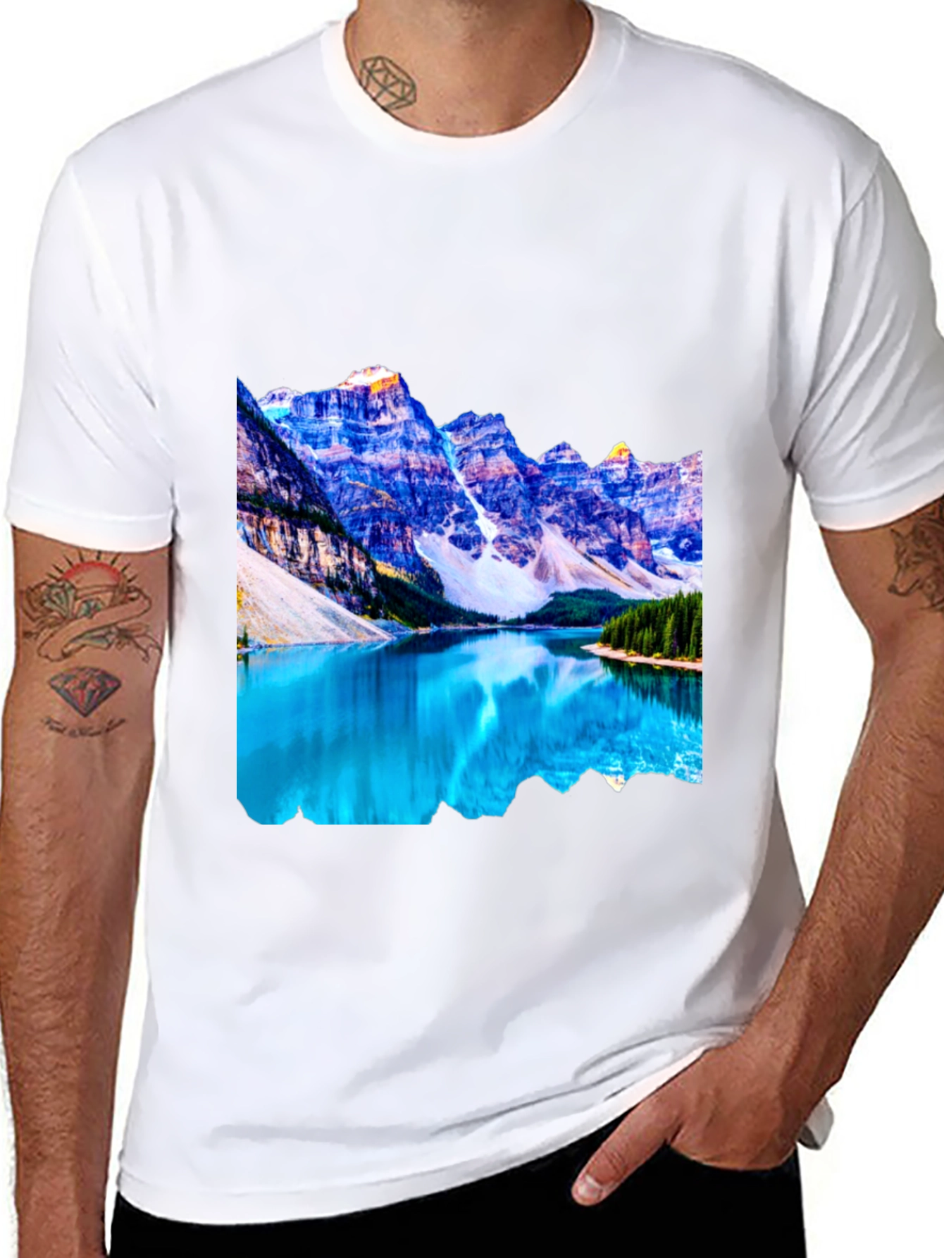 Black Mountain Lake Graphic Tee - Black Cotton Casual Shirt view 8