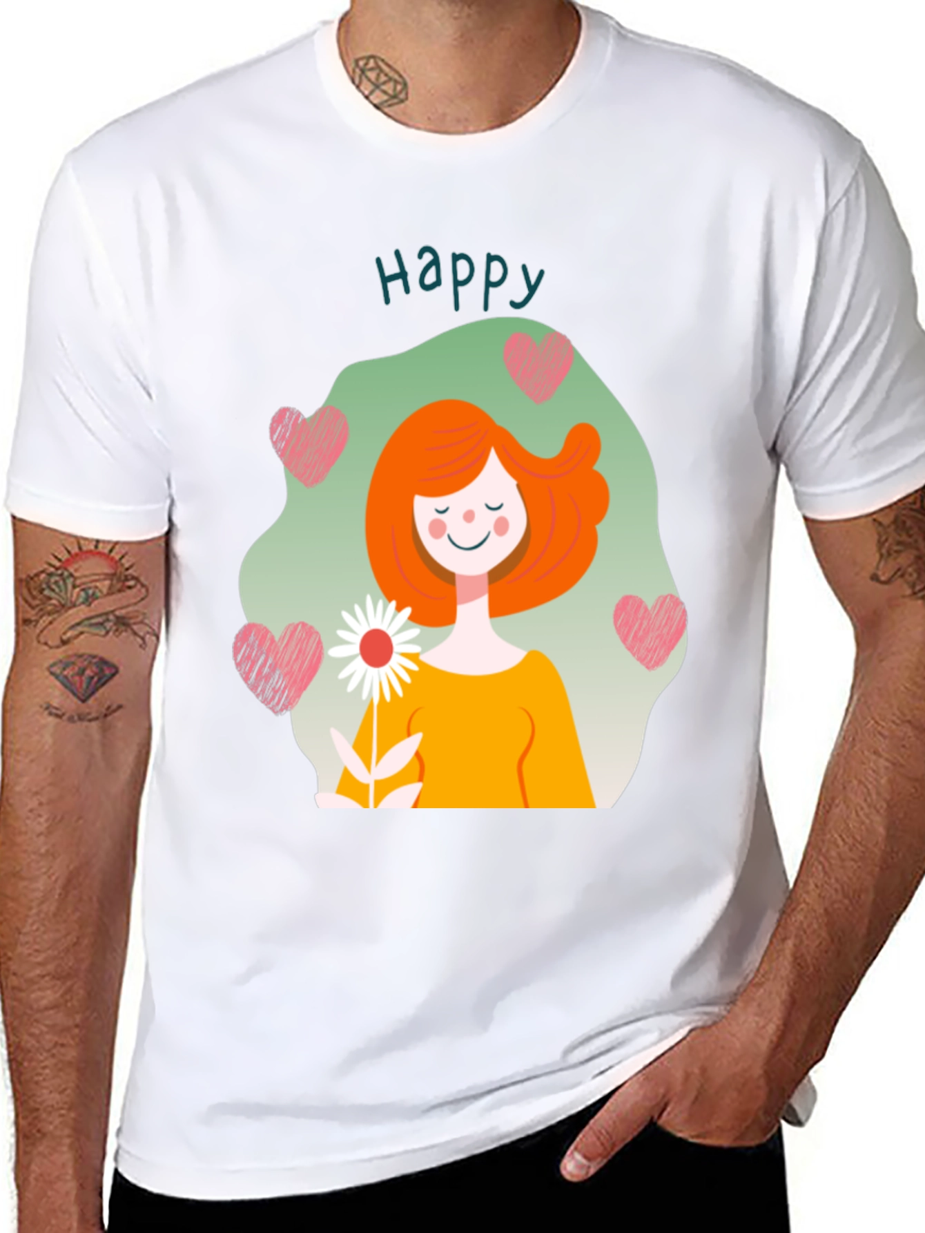 Black Happy Heart Graphic Tee - Men's Black T-Shirt view 8