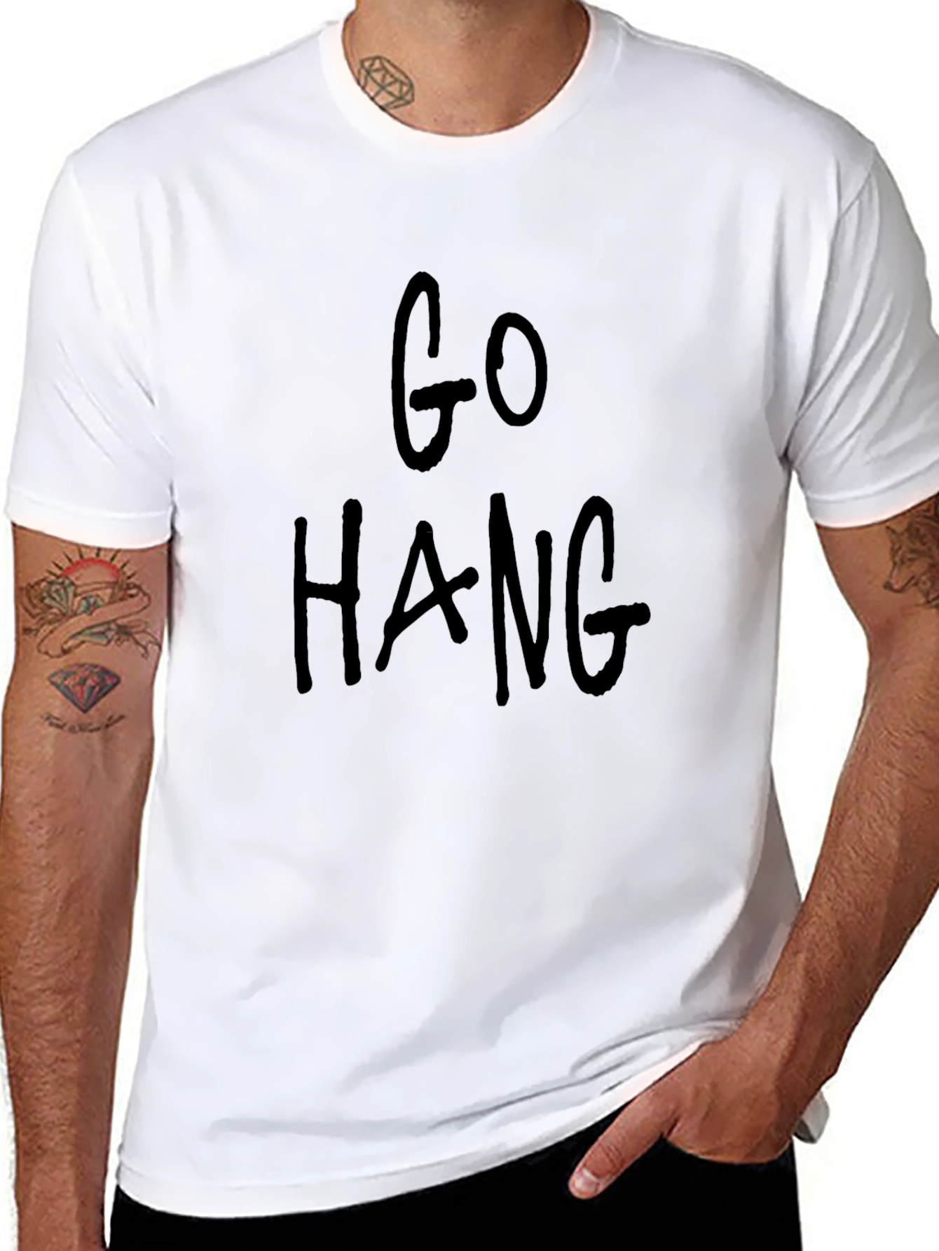 Black Go Hang - Black Graphic T-Shirt for Casual Wear view 8