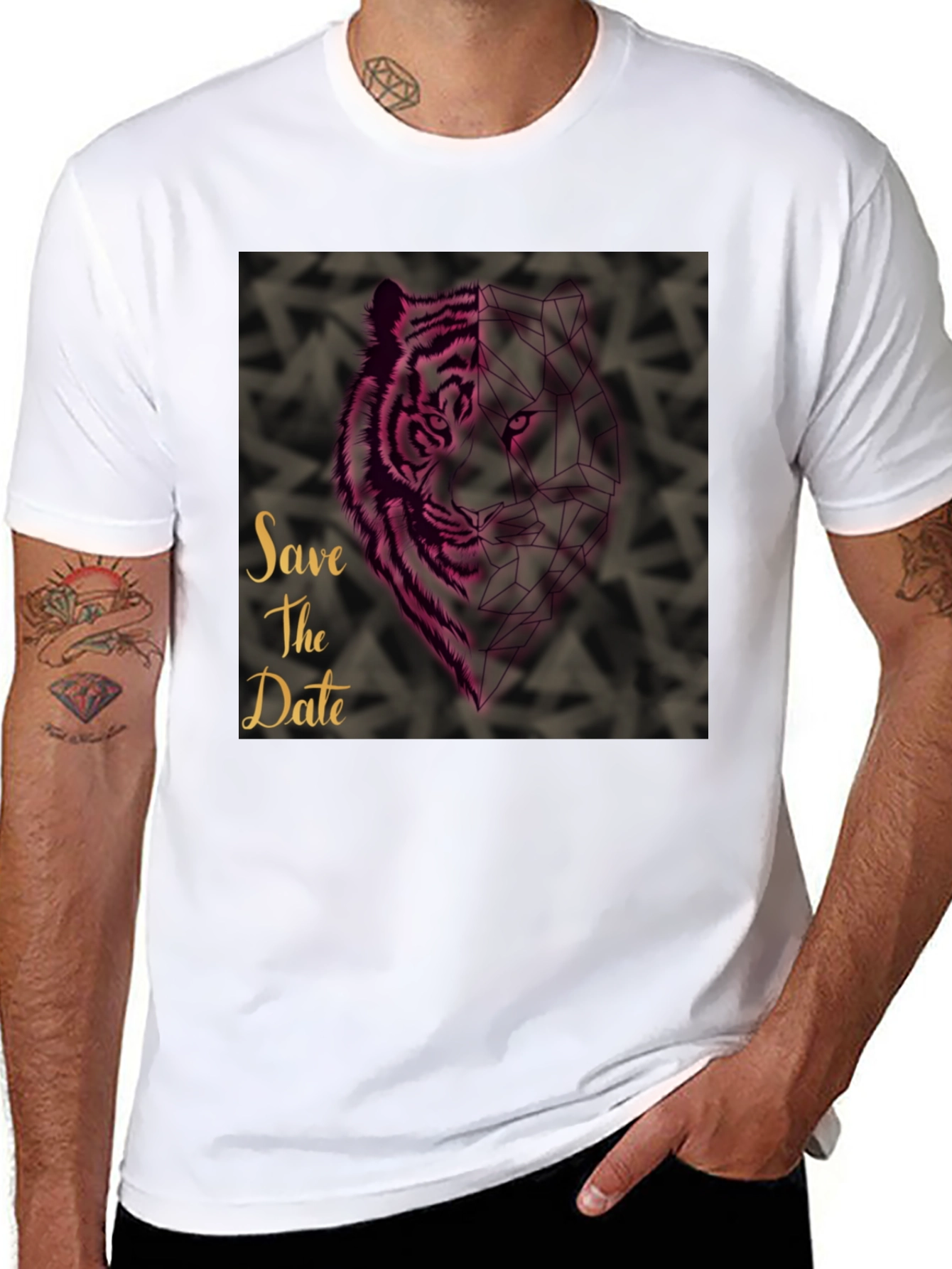 Black Save the Date Geometric Tiger Graphic T-Shirt view 8