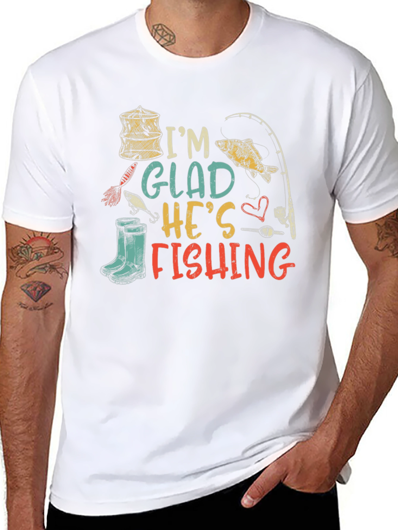 Black I'm Glad He's Fishing Graphic T-Shirt view 8