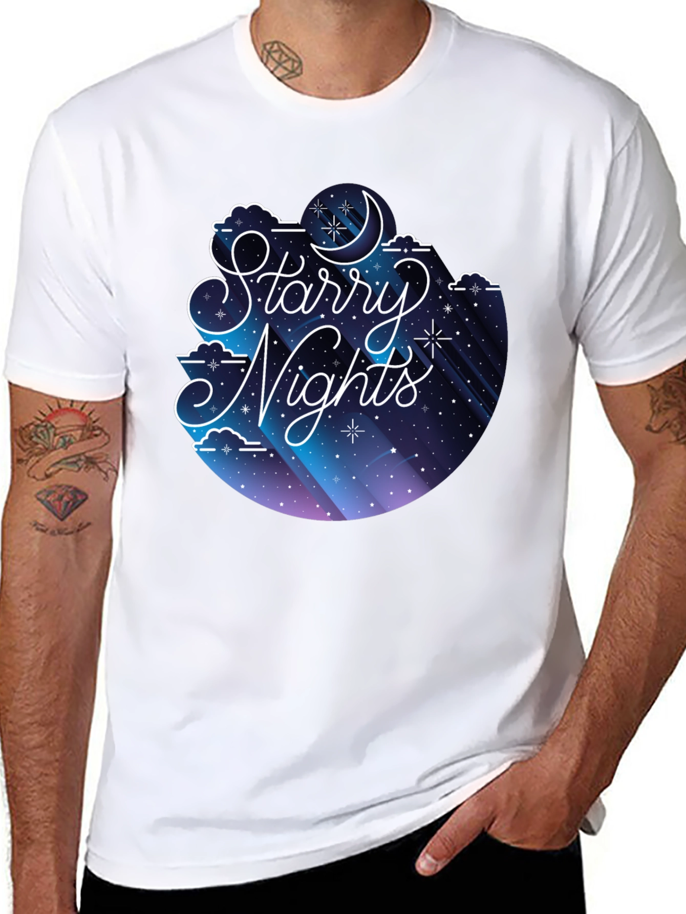 Black Starry Nights Graphic Tee - Soft Cotton Blend view 8