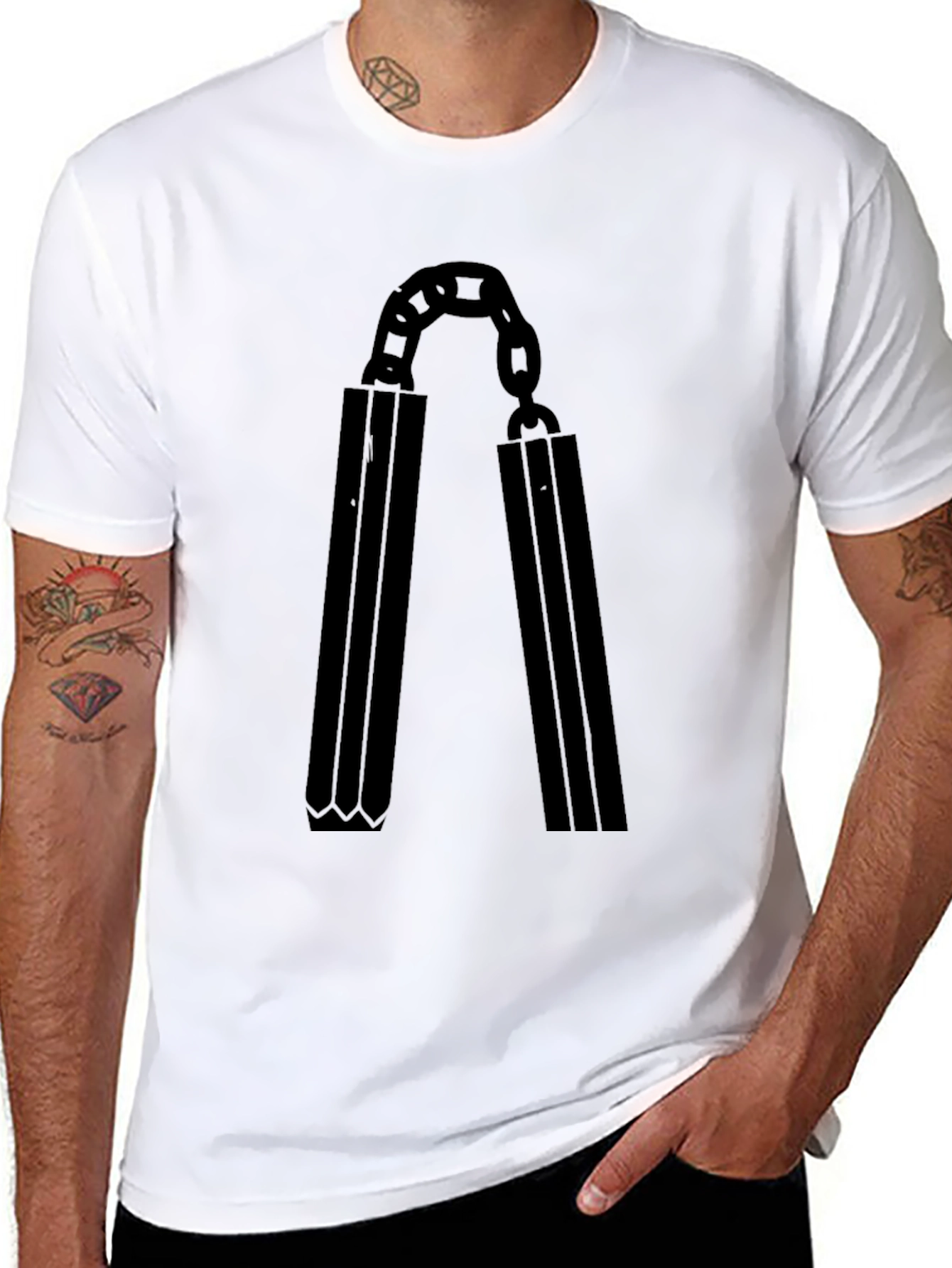 Black Nunchuck Graphic T-Shirt - Martial Arts Inspired Black Tee view 8