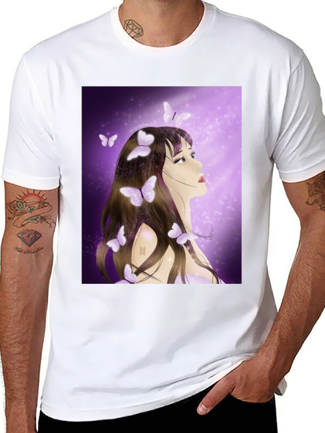Black Girl with Butterfly T-Shirt - Artistic Graphic Tee view 8