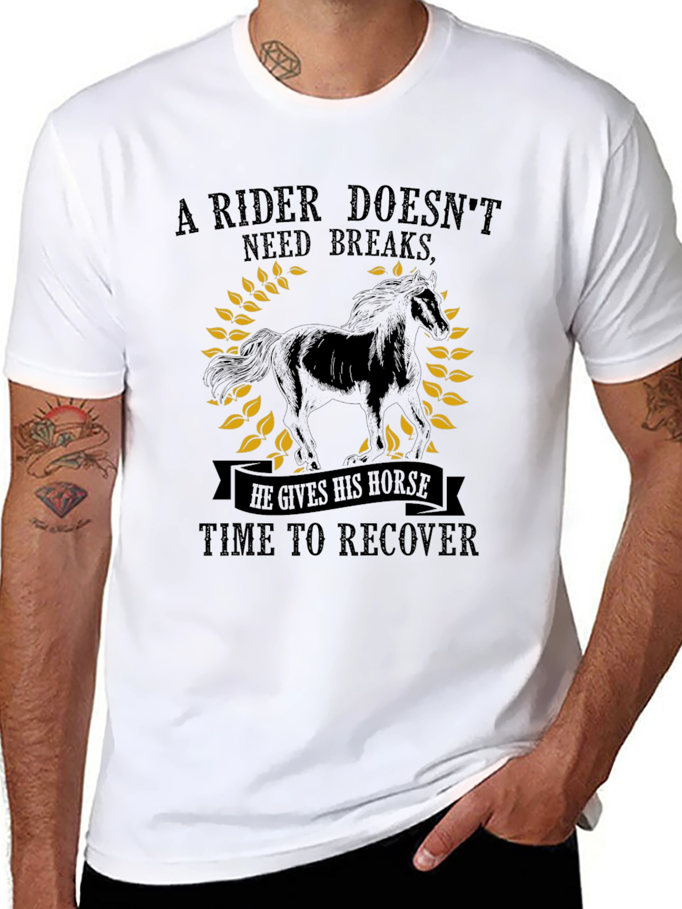 Black Rider Doesn't Need Breaks Horse Graphic Tee view 8