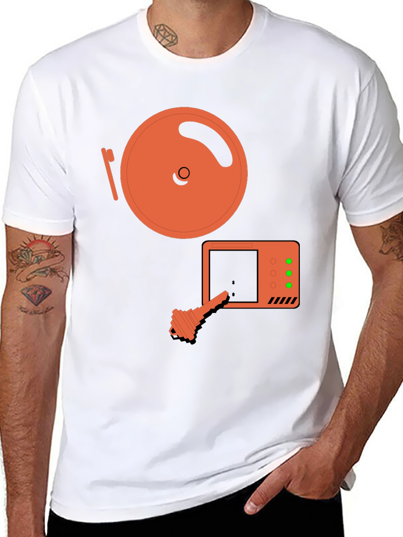 Retro Tech T-Shirt: Vintage Disk & Key Design - 8