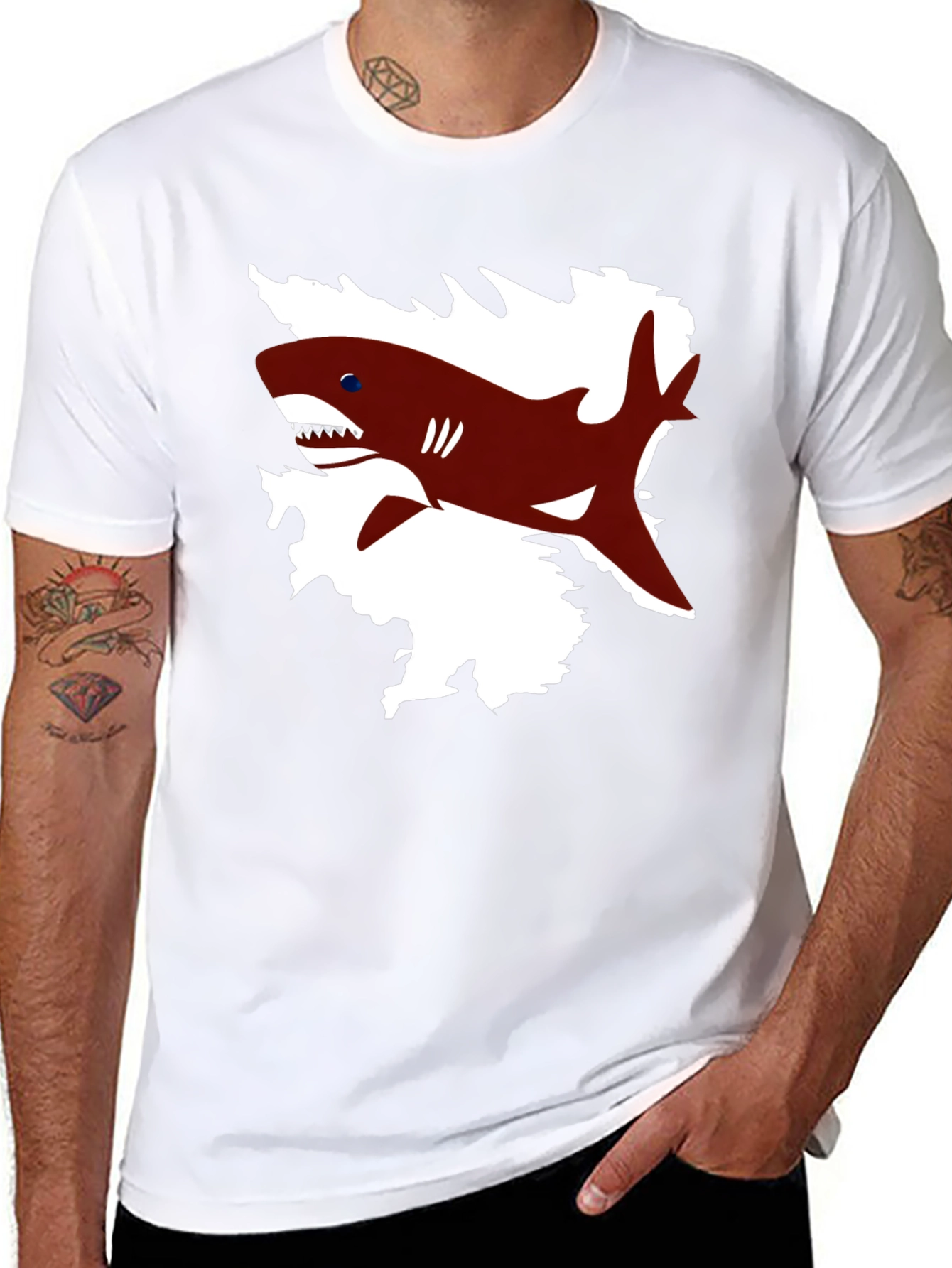 Black Shark Graphic Print Black T-Shirt view 8