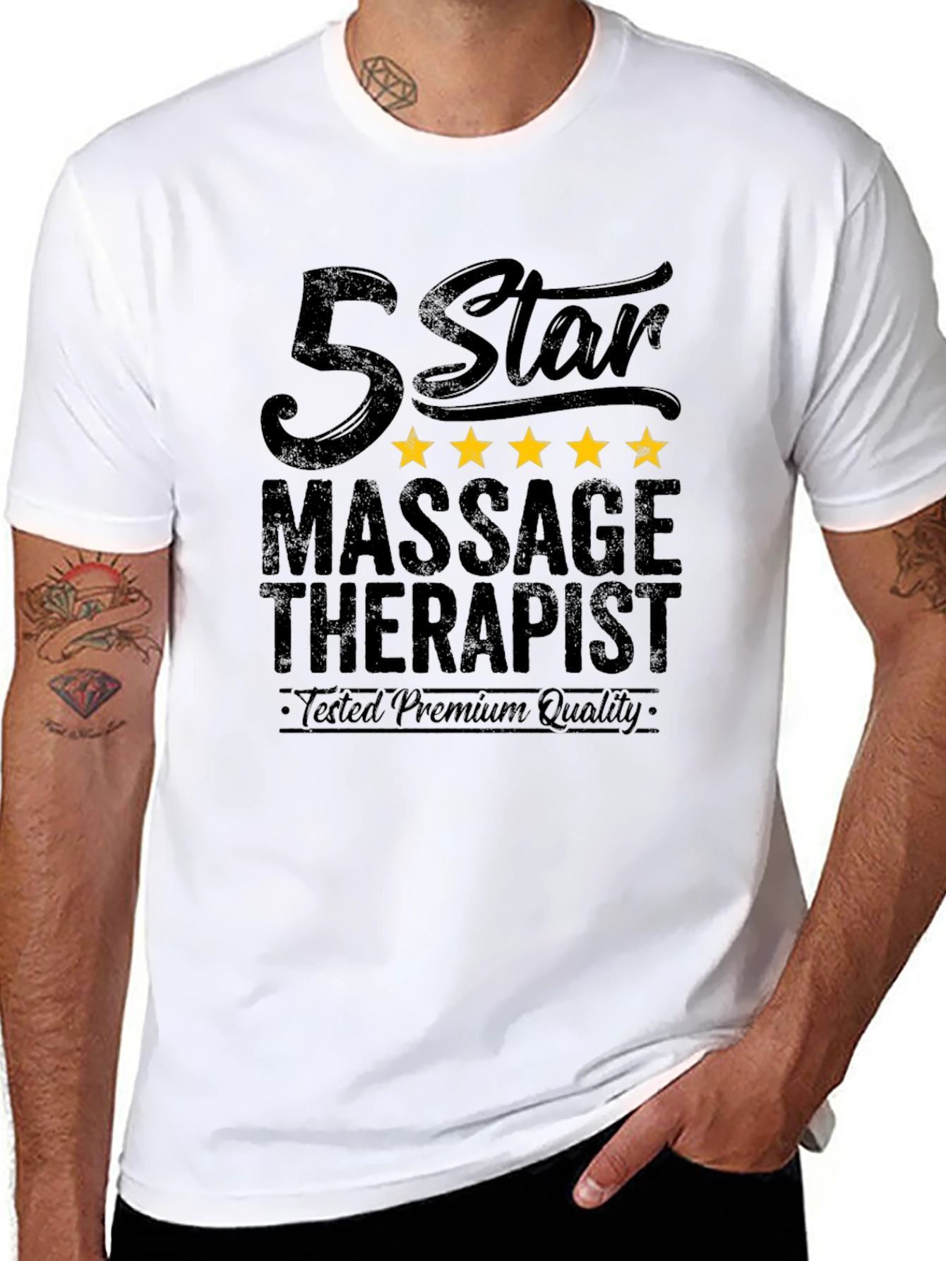 Black 5 Star Massage Therapist Graphic T-Shirt view 8