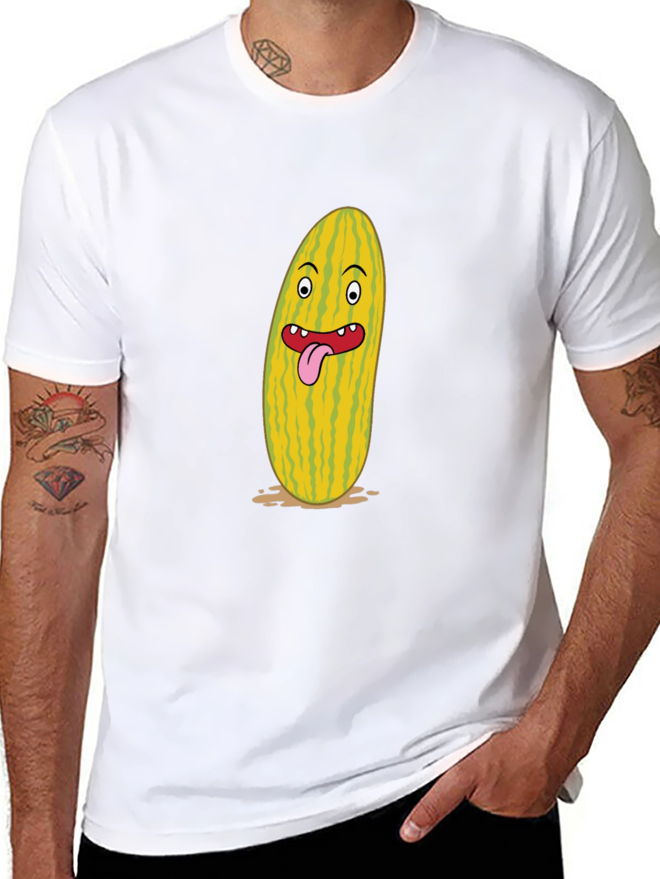Black Funny Cartoon Pickle Graphic Black T-Shirt view 8