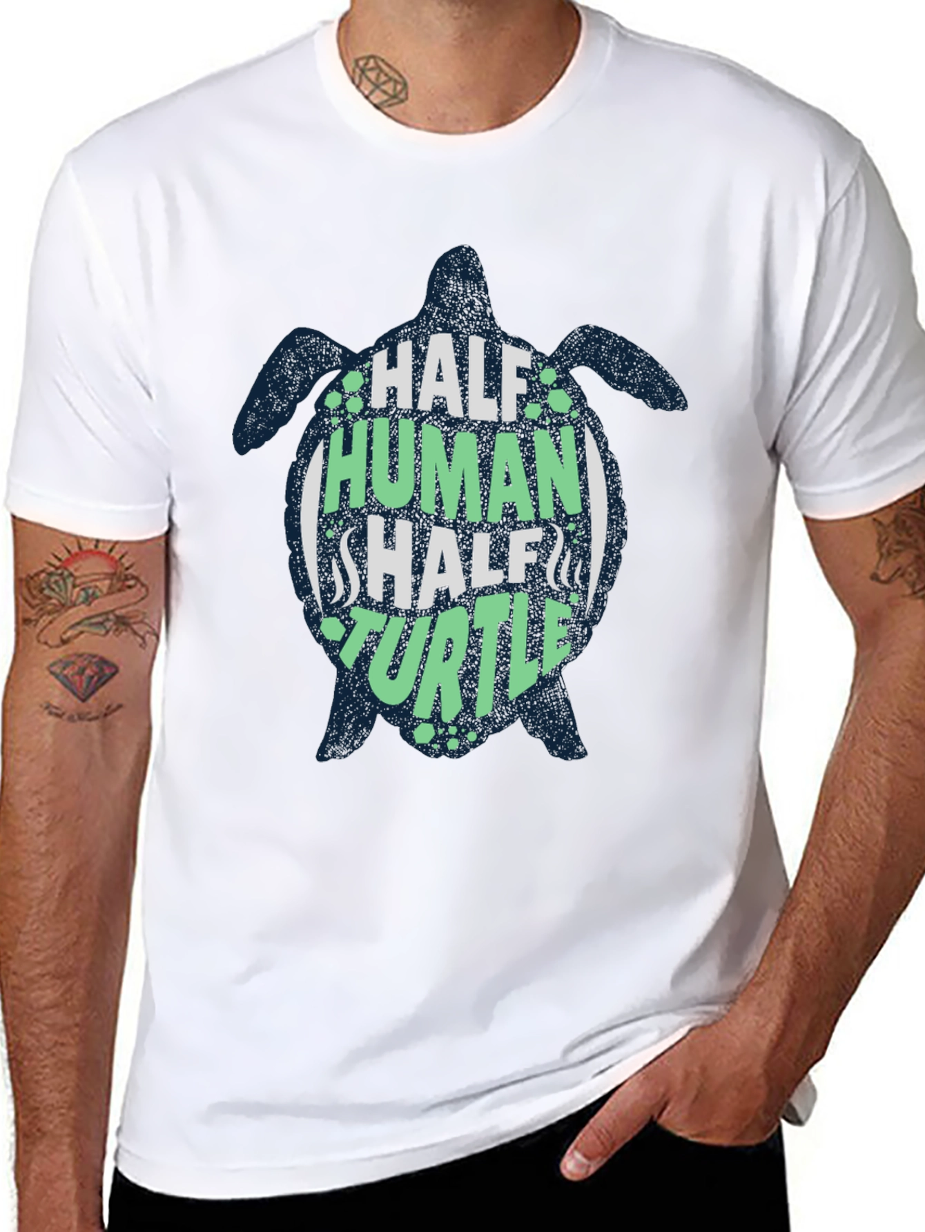 Black Half Human Half Turtle Black Graphic T-Shirt view 8