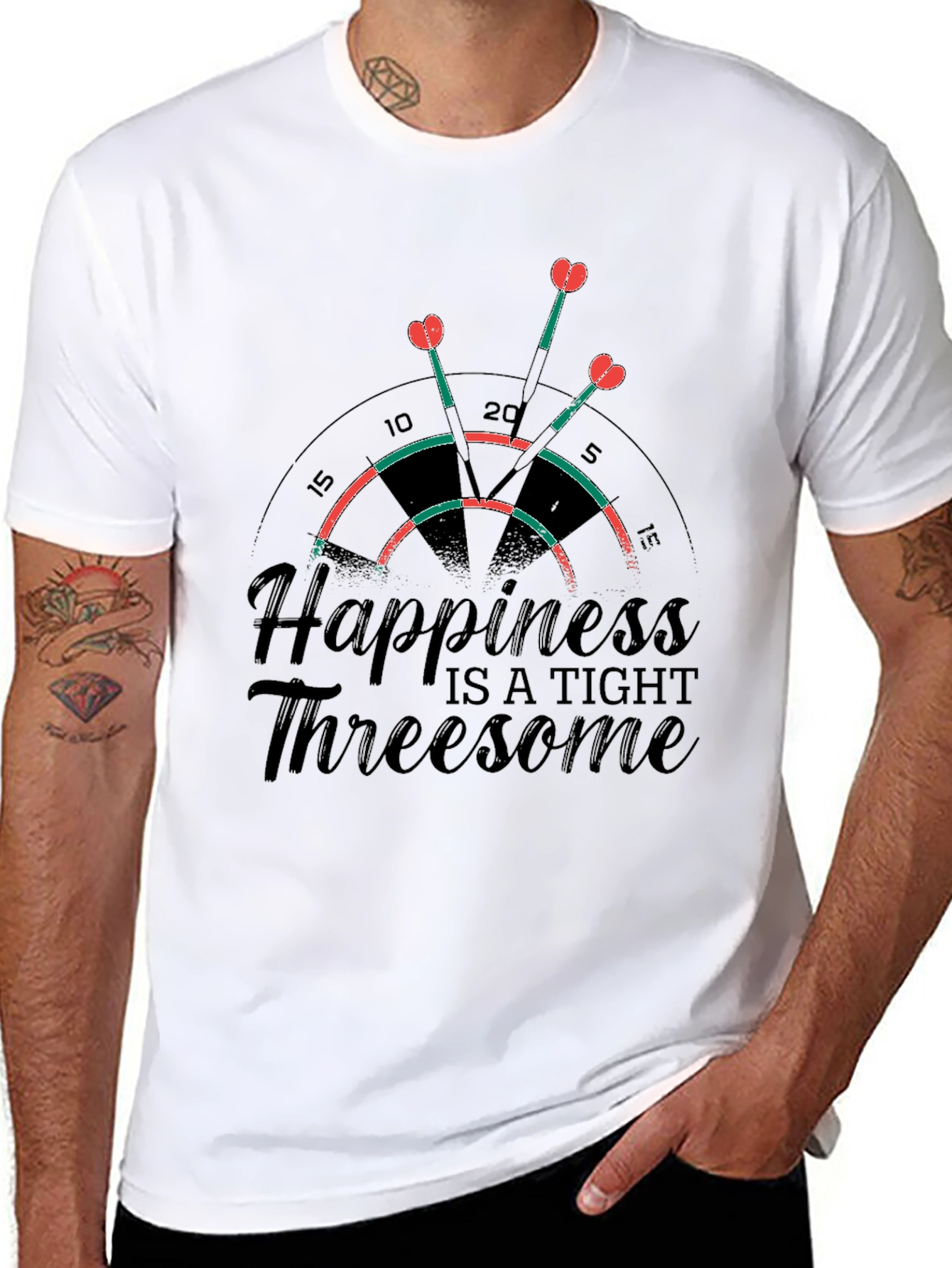 Black Happiness Threesome Dartboard T-Shirt view 8