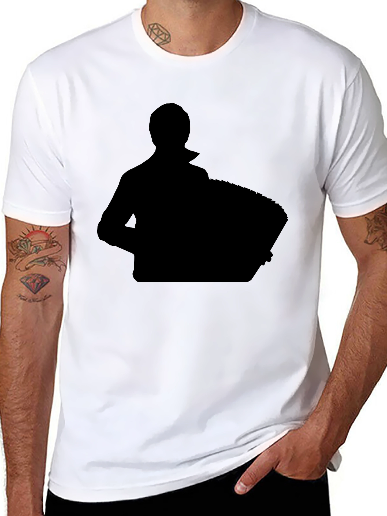 Black Silhouette Accordion Player T-Shirt - Black view 8