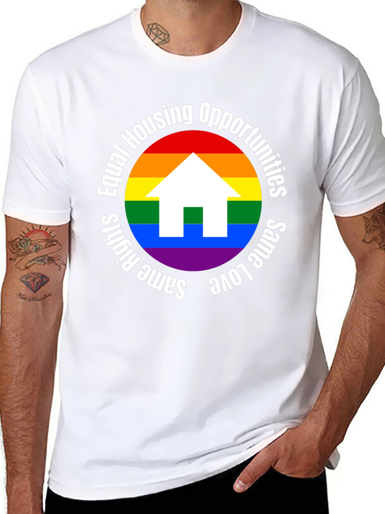 Black Equal Housing Opportunities Rainbow Pride T-Shirt view 8