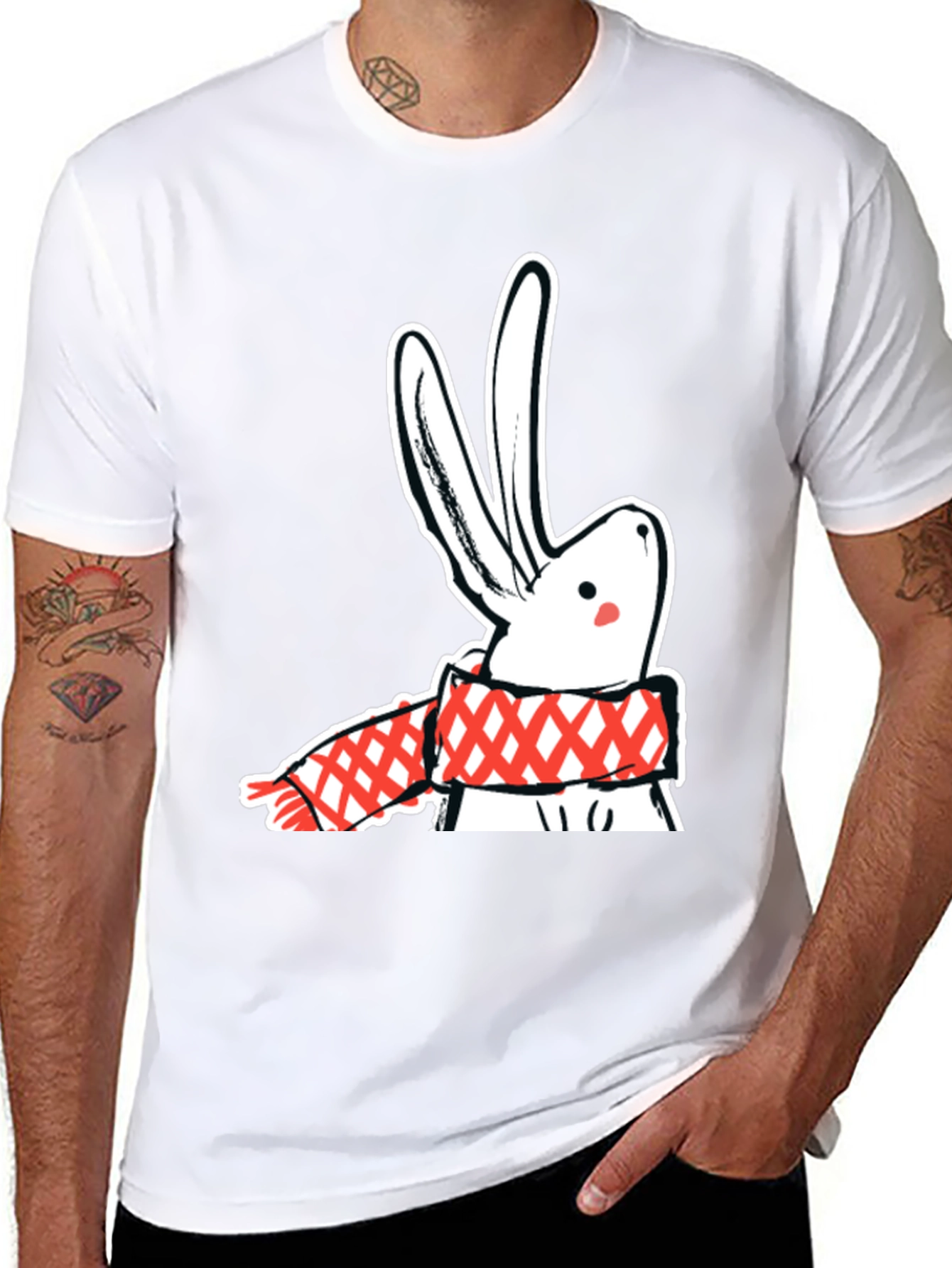 Black Black T-Shirt with Rabbit & Scarf Graphic view 8