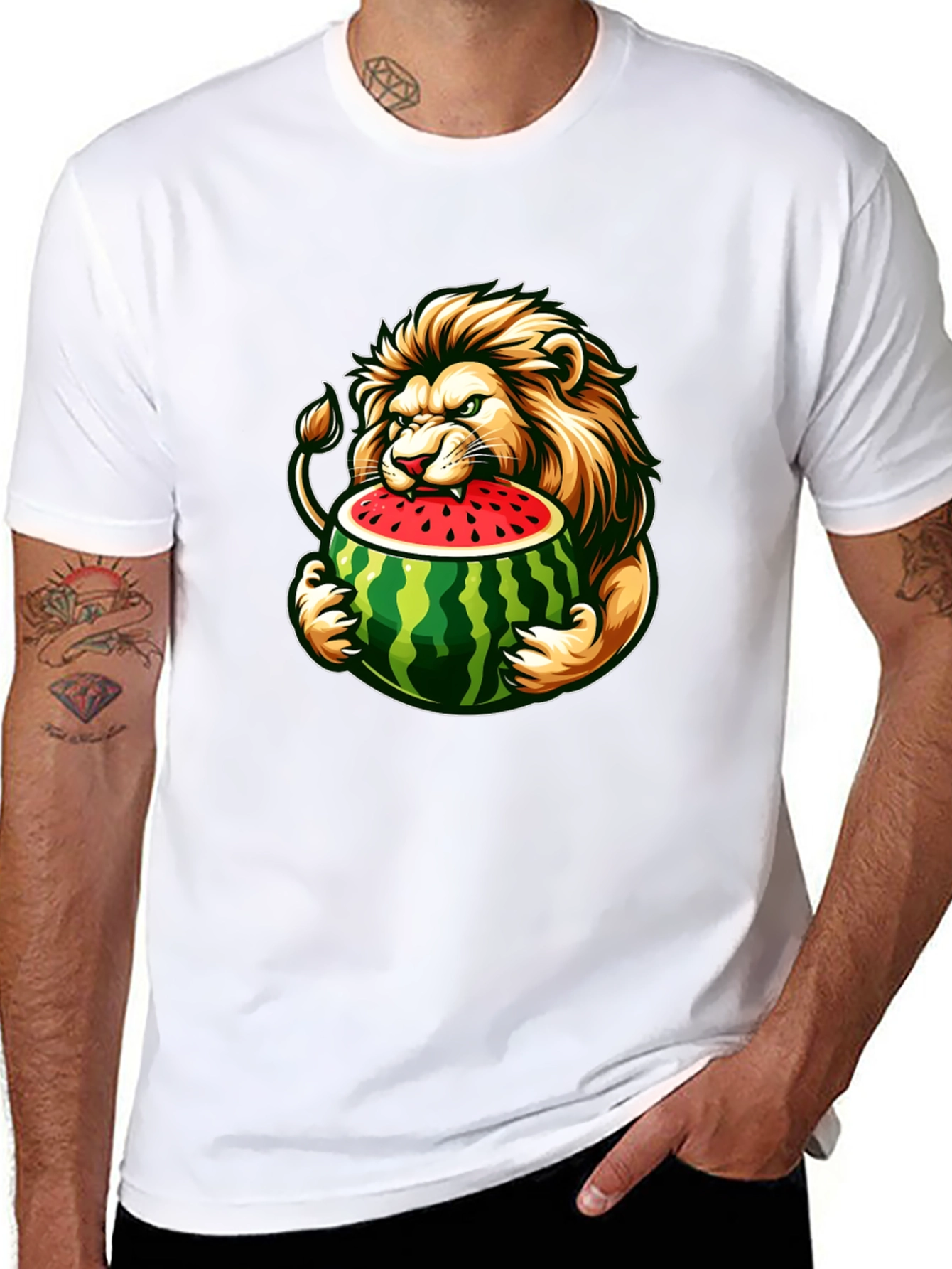Black Lion Eating Watermelon Graphic Tee view 8