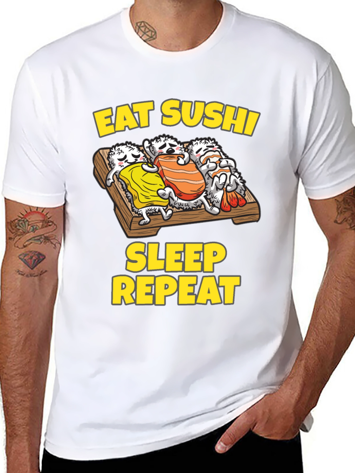 Black Eat Sushi Sleep Repeat Graphic Tee view 8